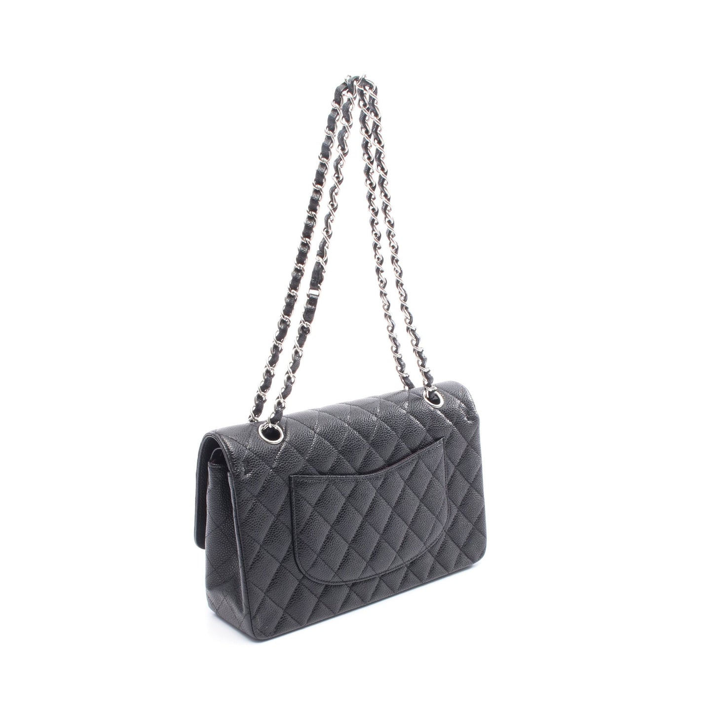 マトラッセ Wフラップ Wチェーンショルダーバッグ キャビアスキン ブラック シルバー金具 シャネル バッグ CHANEL
