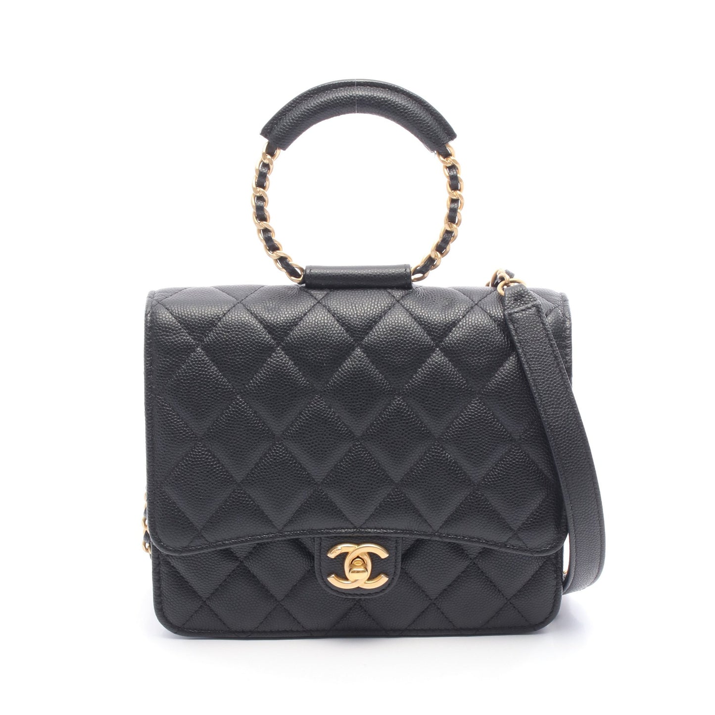 マトラッセ ループハンドル チェーンショルダーバッグ キャビアスキン ブラック ゴールド金具 2WAY シャネル バッグ CHANEL