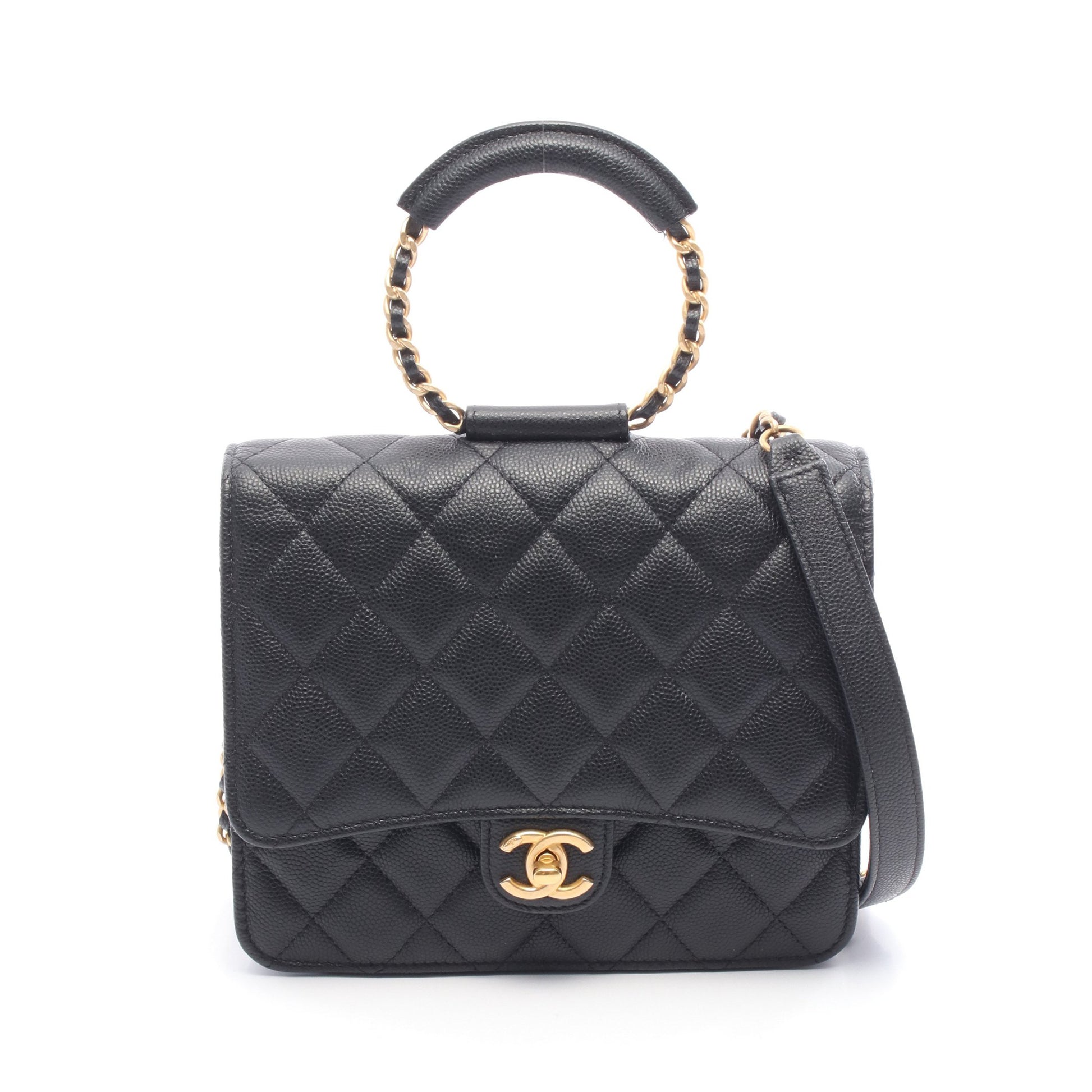 マトラッセ ループハンドル チェーンショルダーバッグ キャビアスキン ブラック ゴールド金具 2WAY シャネル バッグ CHANEL