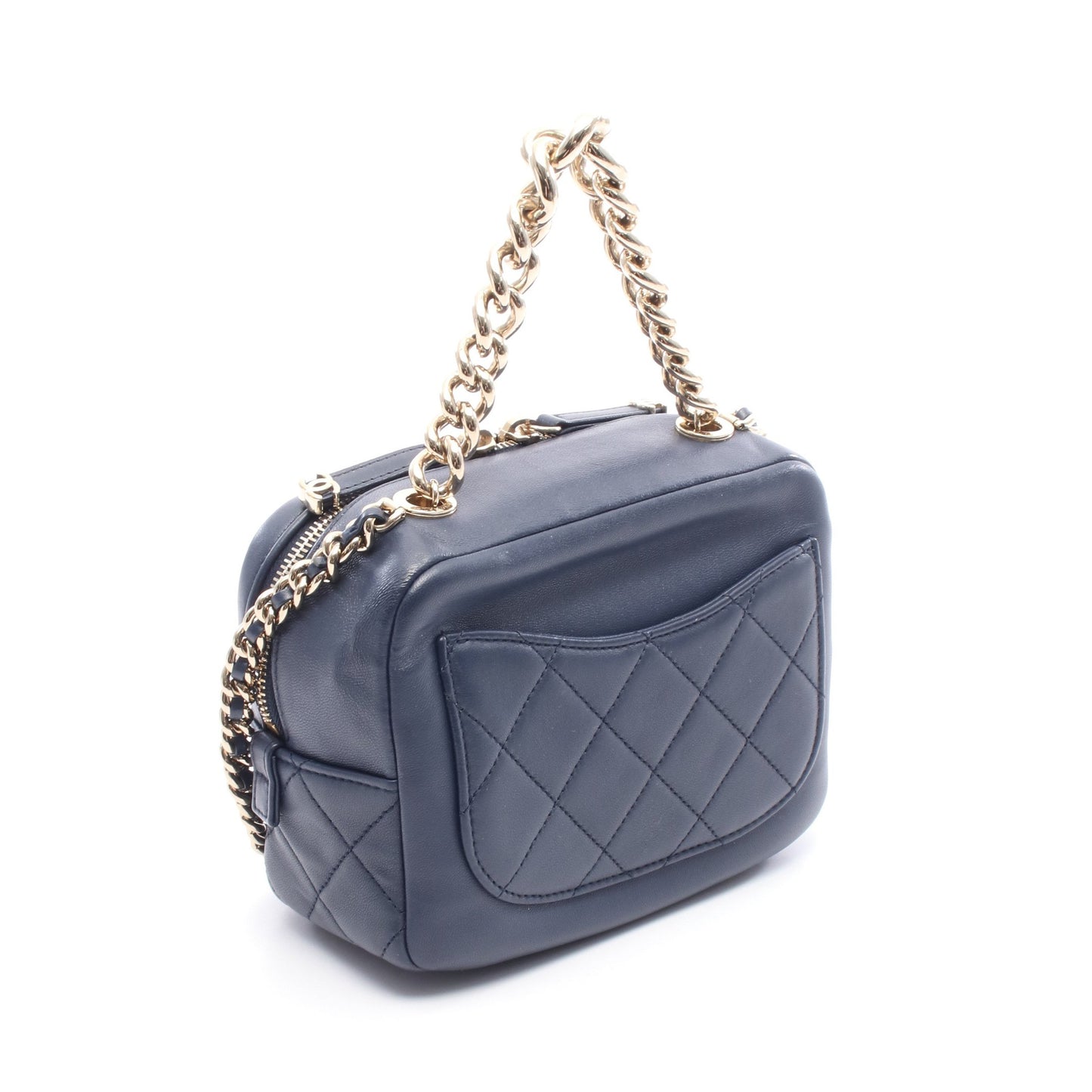 マトラッセ ココマーク チェーンショルダーバッグ レザー ネイビー ゴールド金具 シャネル バッグ CHANEL