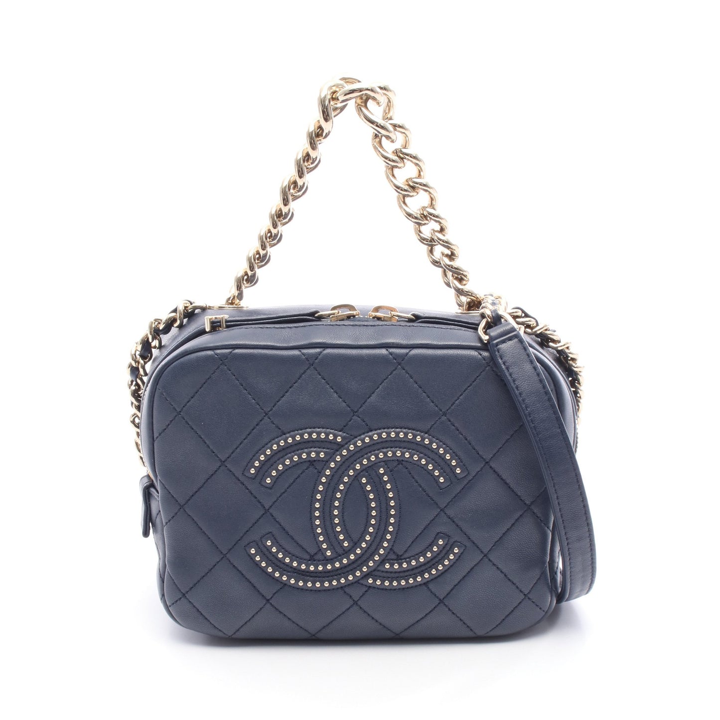 マトラッセ ココマーク チェーンショルダーバッグ レザー ネイビー ゴールド金具 シャネル バッグ CHANEL