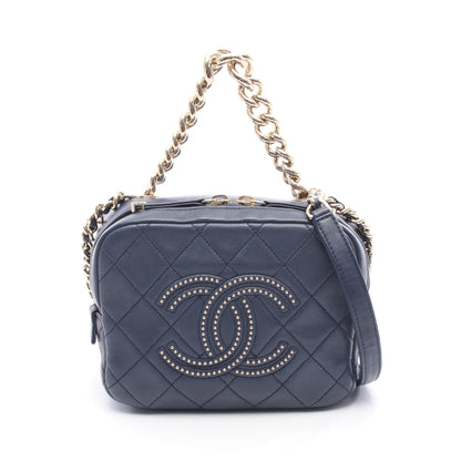 マトラッセ ココマーク チェーンショルダーバッグ レザー ネイビー ゴールド金具 シャネル バッグ CHANEL