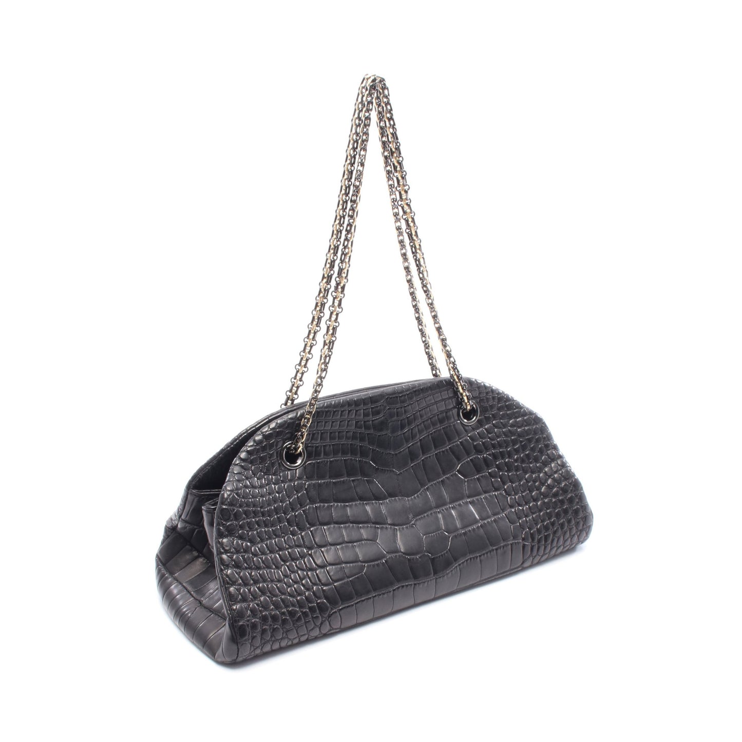 マドモアゼル ボーリングバッグ チェーンショルダーバッグ クロコダイル ブラック コンビ金具 バッグ CHANEL