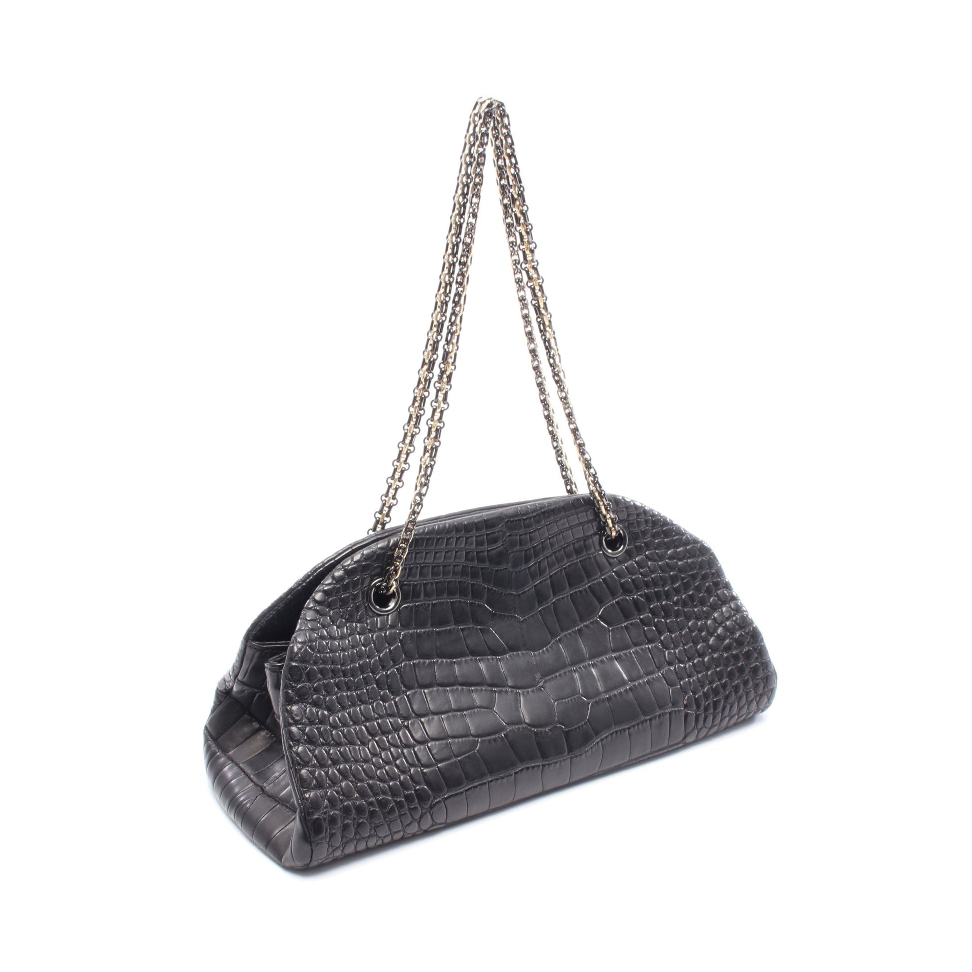 マドモアゼル ボーリングバッグ チェーンショルダーバッグ クロコダイル ブラック コンビ金具 バッグ CHANEL