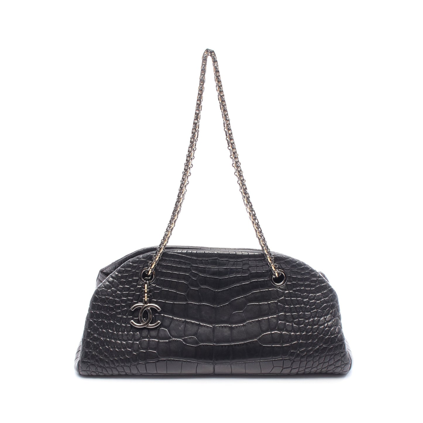 マドモアゼル ボーリングバッグ チェーンショルダーバッグ クロコダイル ブラック コンビ金具 バッグ CHANEL