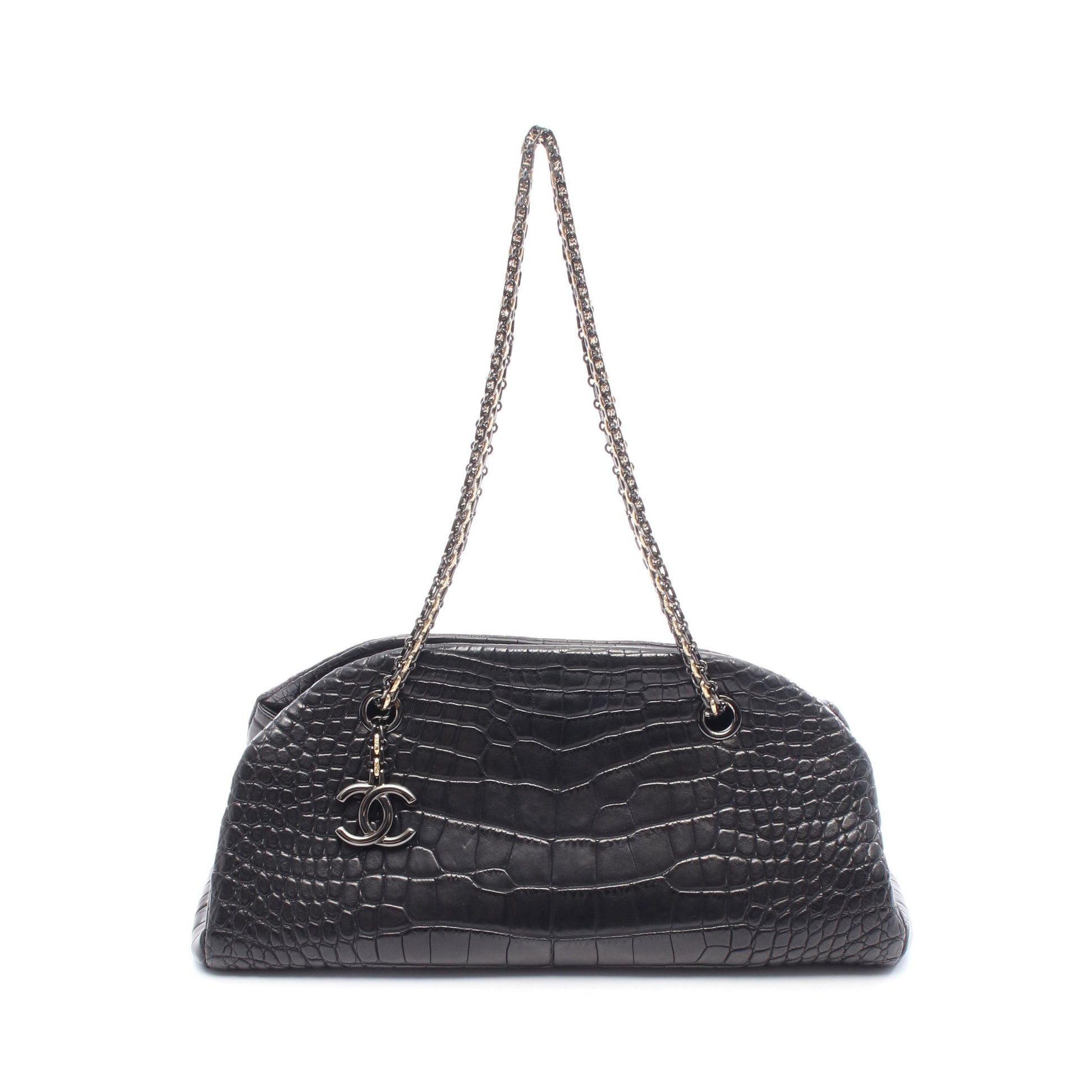 マドモアゼル ボーリングバッグ チェーンショルダーバッグ クロコダイル ブラック コンビ金具 バッグ CHANEL