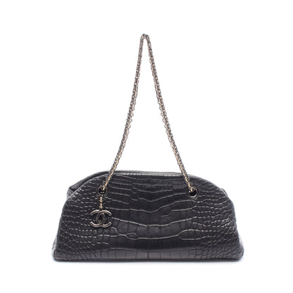 マドモアゼル ボーリングバッグ チェーンショルダーバッグ クロコダイル ブラック コンビ金具 バッグ CHANEL