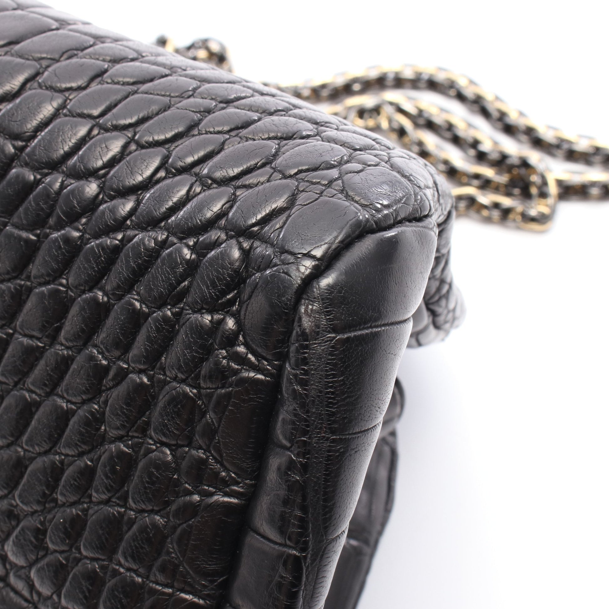 マドモアゼル ボーリングバッグ チェーンショルダーバッグ クロコダイル ブラック コンビ金具 バッグ CHANEL