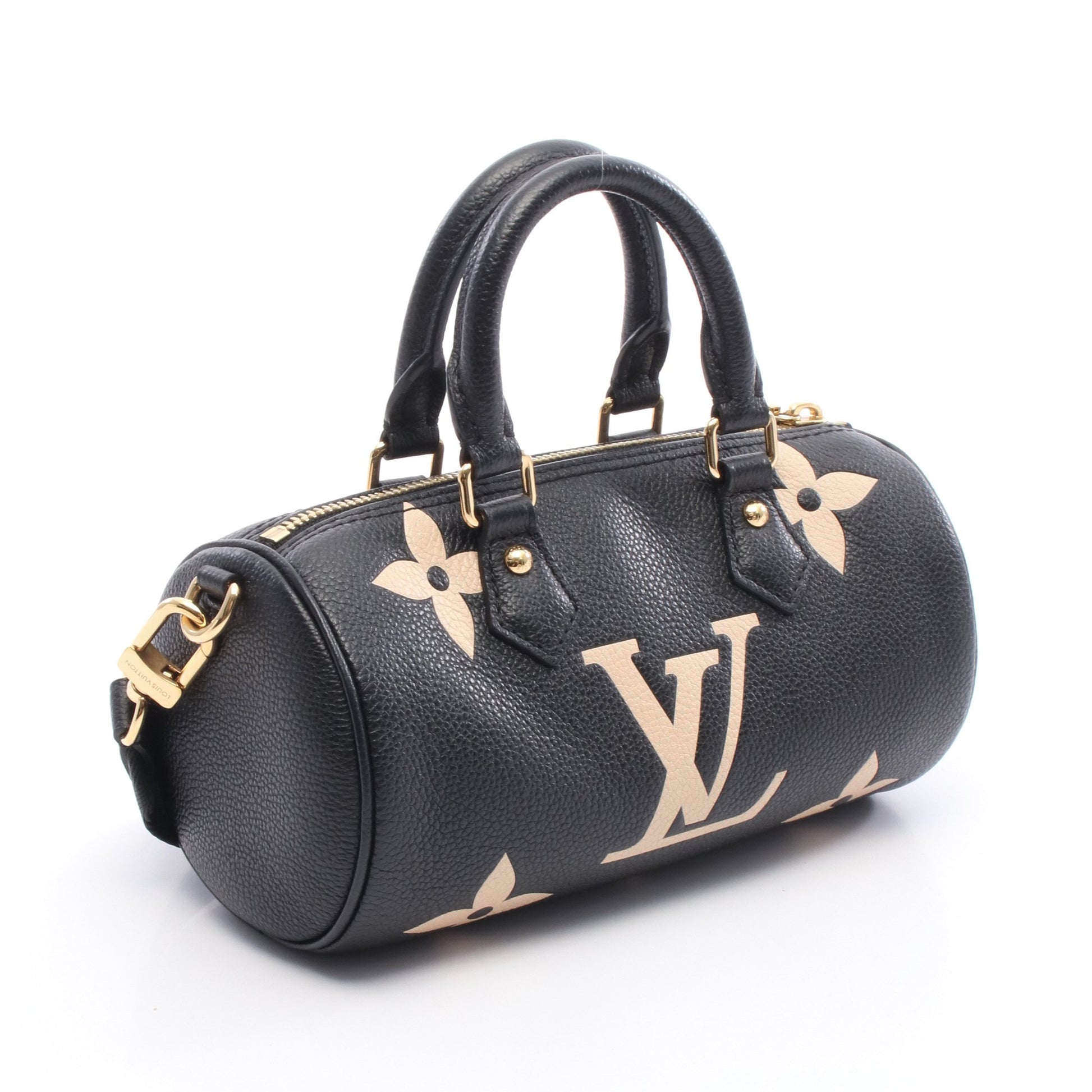パピヨンBB バイカラーモノグラムアンプラント ハンドバッグ レザー ブラック ベージュ 2WAY バッグ LOUIS VUITTON