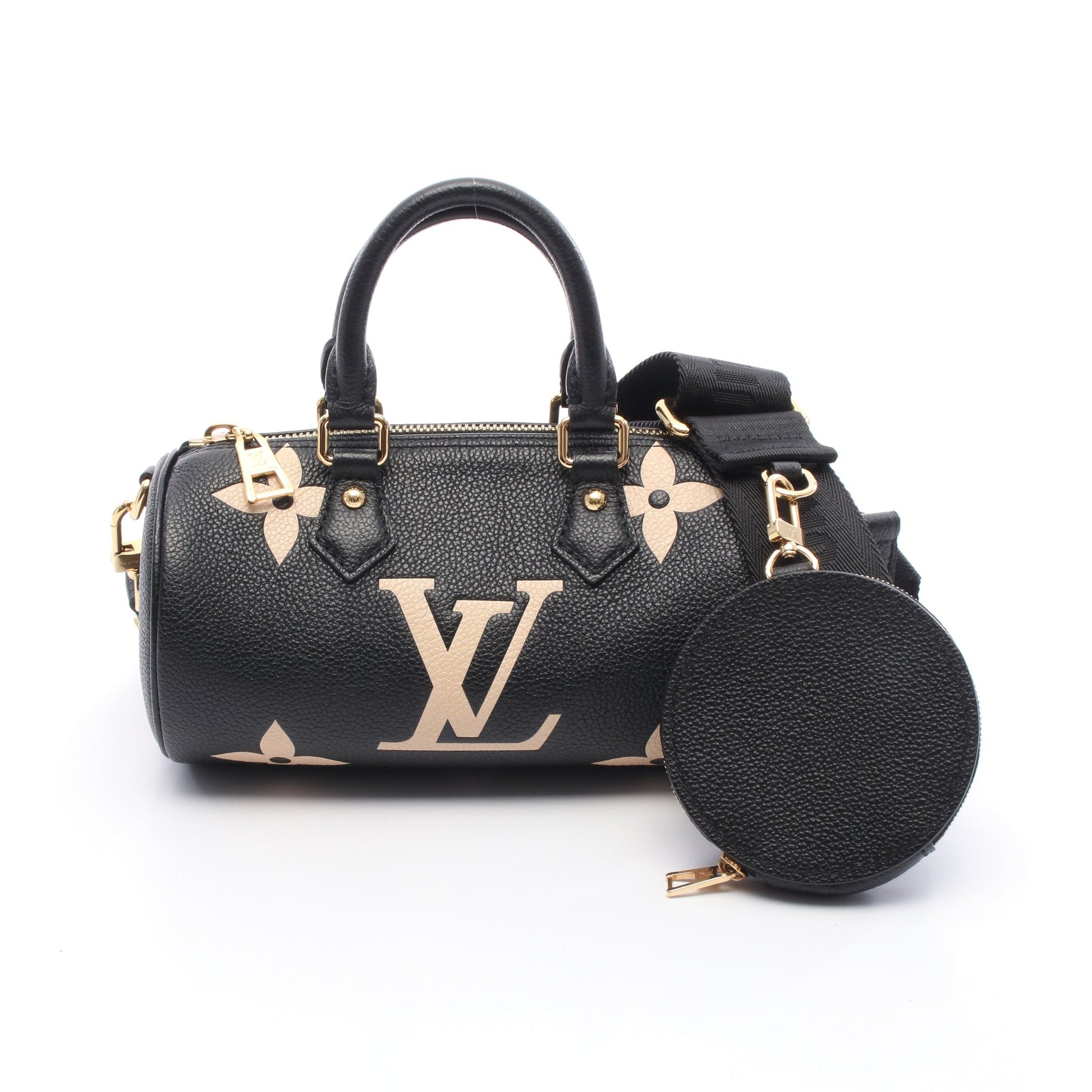 パピヨンBB バイカラーモノグラムアンプラント ハンドバッグ レザー ブラック ベージュ 2WAY バッグ LOUIS VUITTON