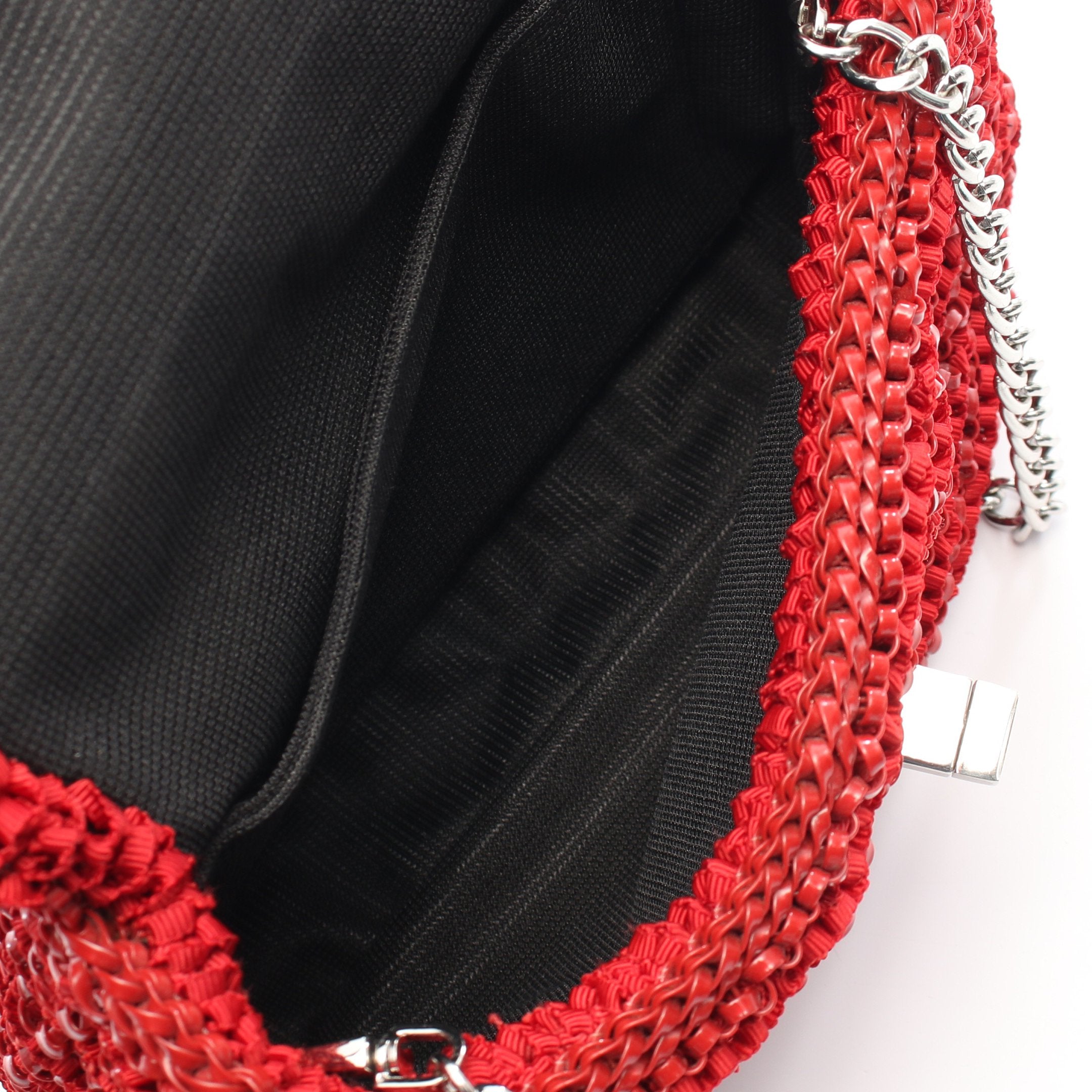 ワイヤーバッグ ハンドバッグ PVC ファブリック エナメルレザー レッド