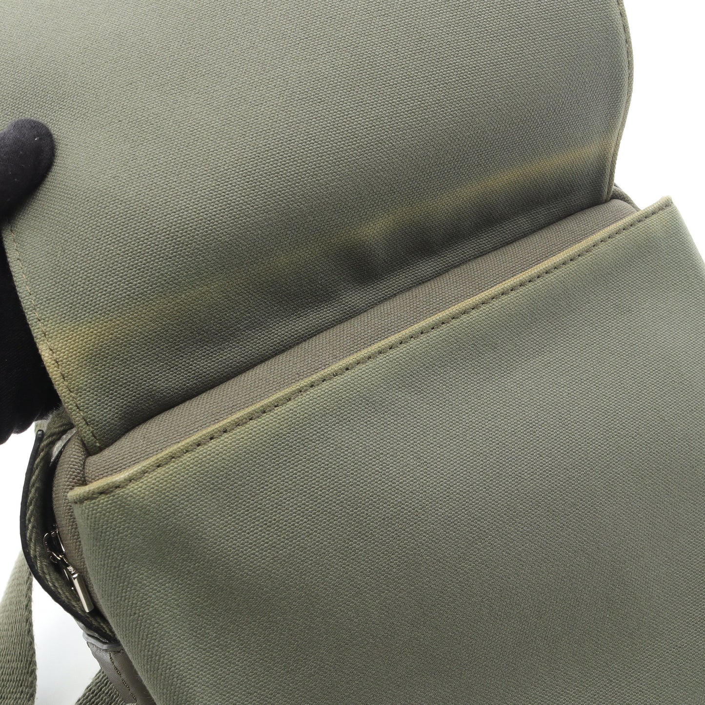 MILITARY MESSENGER SIGNAT ミリタリー メッセンジャーバッグ XS ショルダーバッグ キャンバス レザー カーキグリーン ロエベ バッグ LOEWE