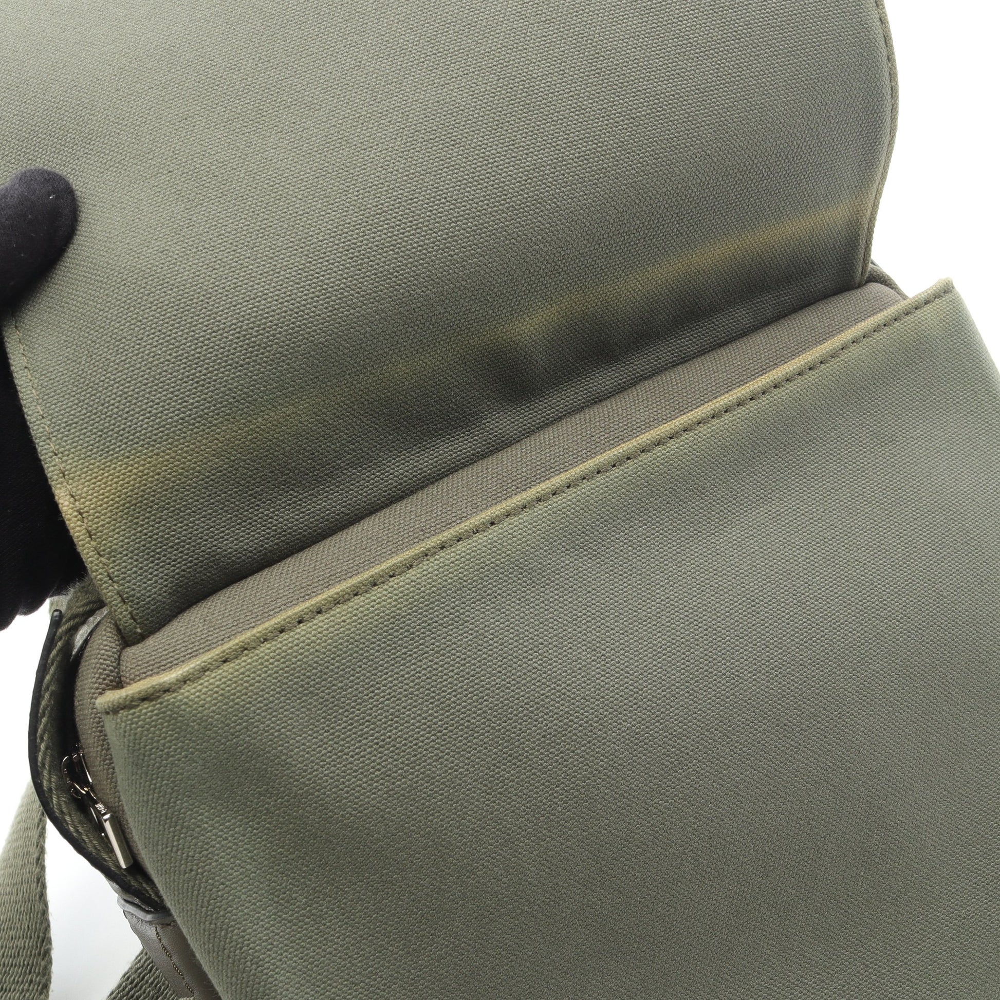MILITARY MESSENGER SIGNAT ミリタリー メッセンジャーバッグ XS ショルダーバッグ キャンバス レザー カーキグリーン ロエベ バッグ LOEWE