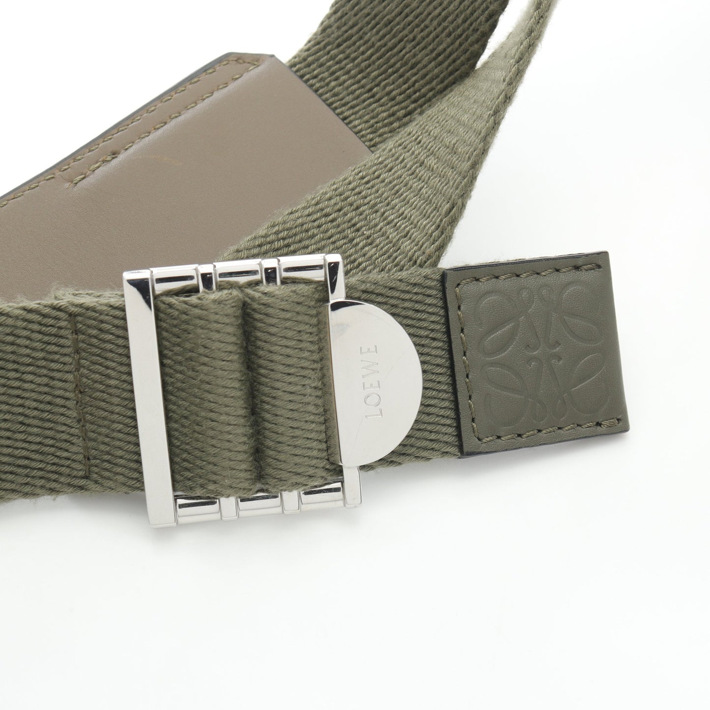 MILITARY MESSENGER SIGNAT ミリタリー メッセンジャーバッグ XS ショルダーバッグ キャンバス レザー カーキグリーン ロエベ バッグ LOEWE