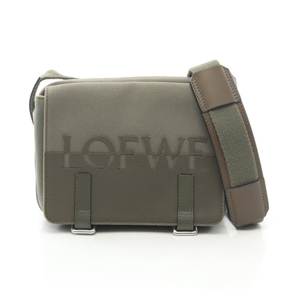 MILITARY MESSENGER SIGNAT ミリタリー メッセンジャーバッグ XS ショルダーバッグ キャンバス レザー カーキグリーン ロエベ バッグ LOEWE