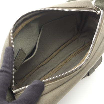 MILITARY MESSENGER SIGNAT ミリタリー メッセンジャーバッグ XS ショルダーバッグ キャンバス レザー カーキグリーン ロエベ バッグ LOEWE