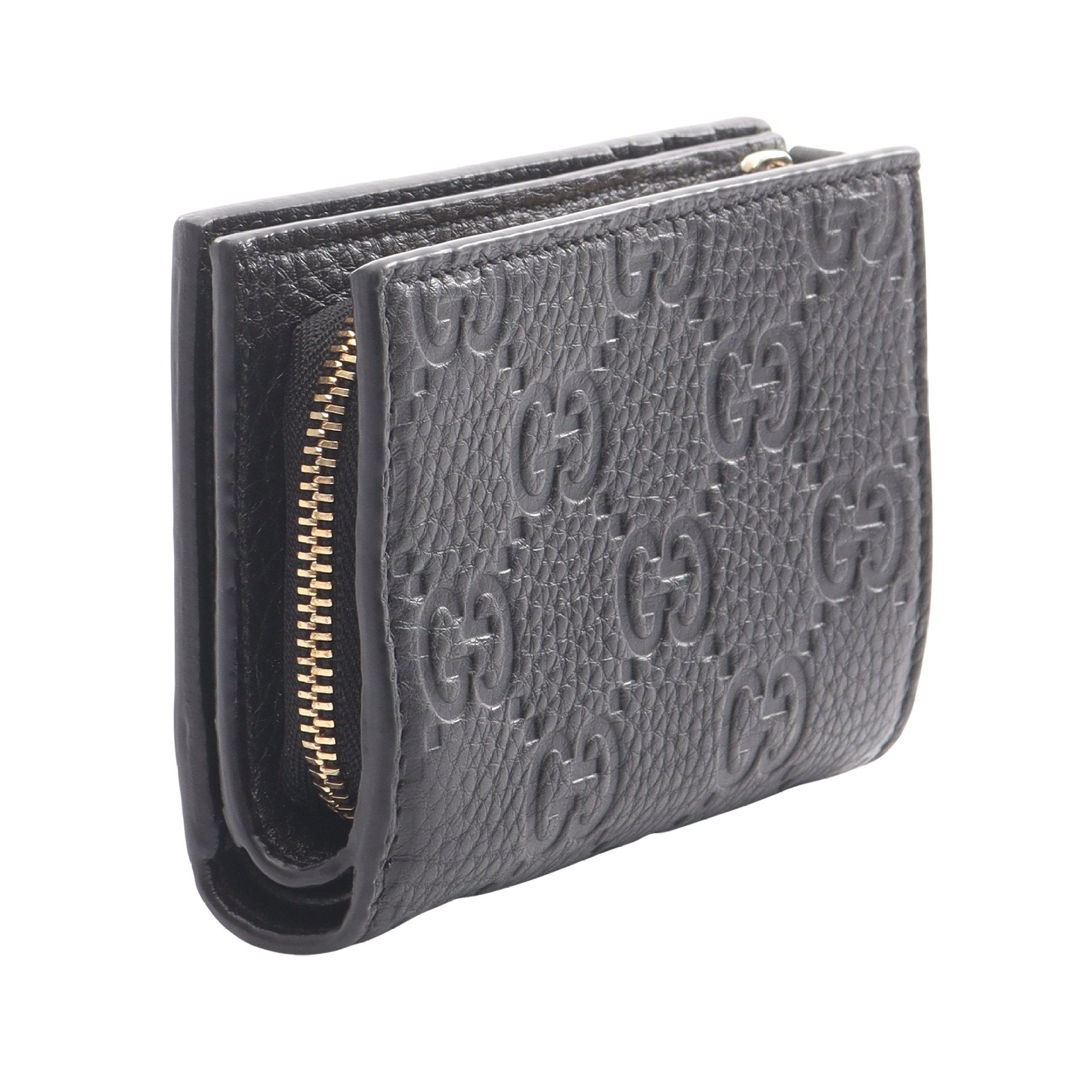 【極美品】GUCCI 2つ折り財布 GGエンブレム スモールウォレット ブラック GGエンブレム スモールウォレット 二つ折り財布 レザー ブラック