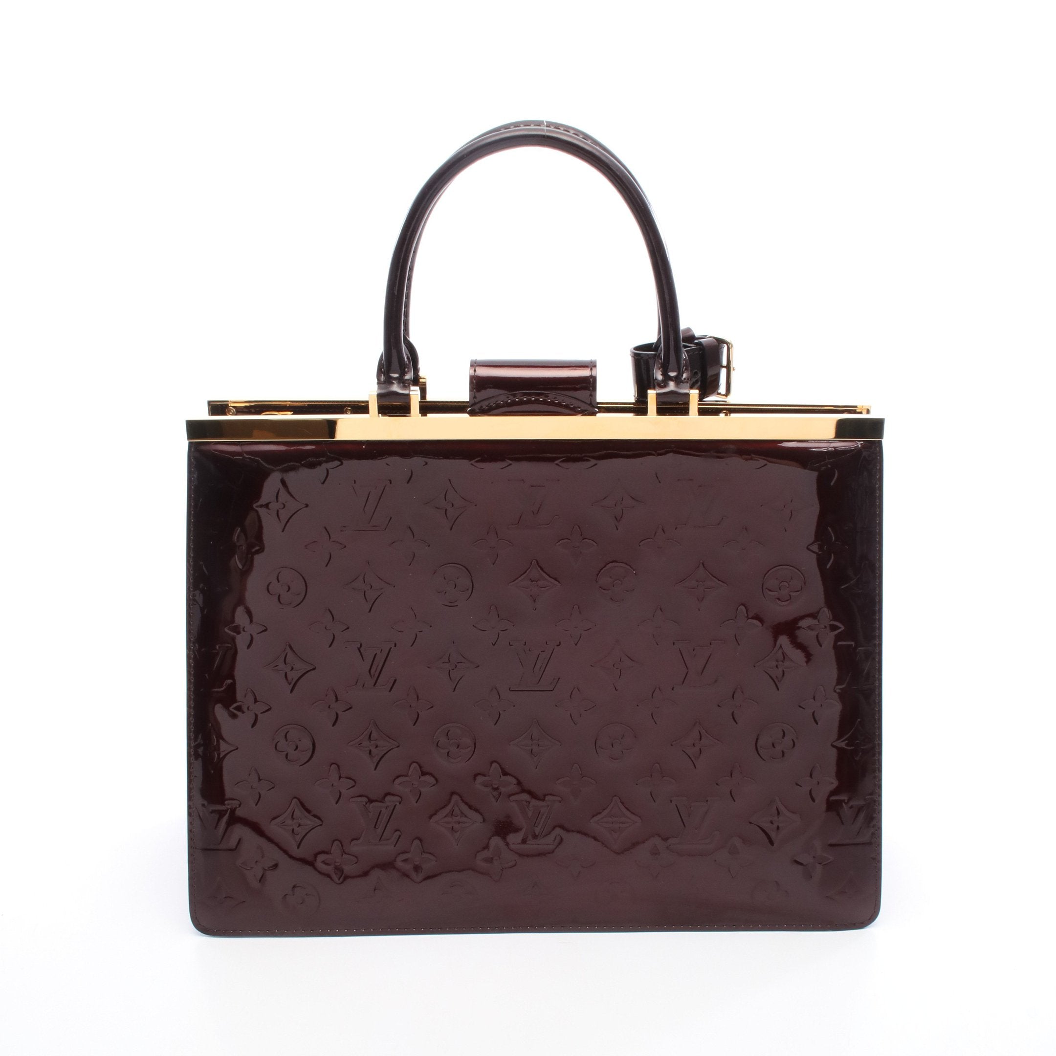 デエスGM モノグラムヴェルニ アマラント ハンドバッグ レザー