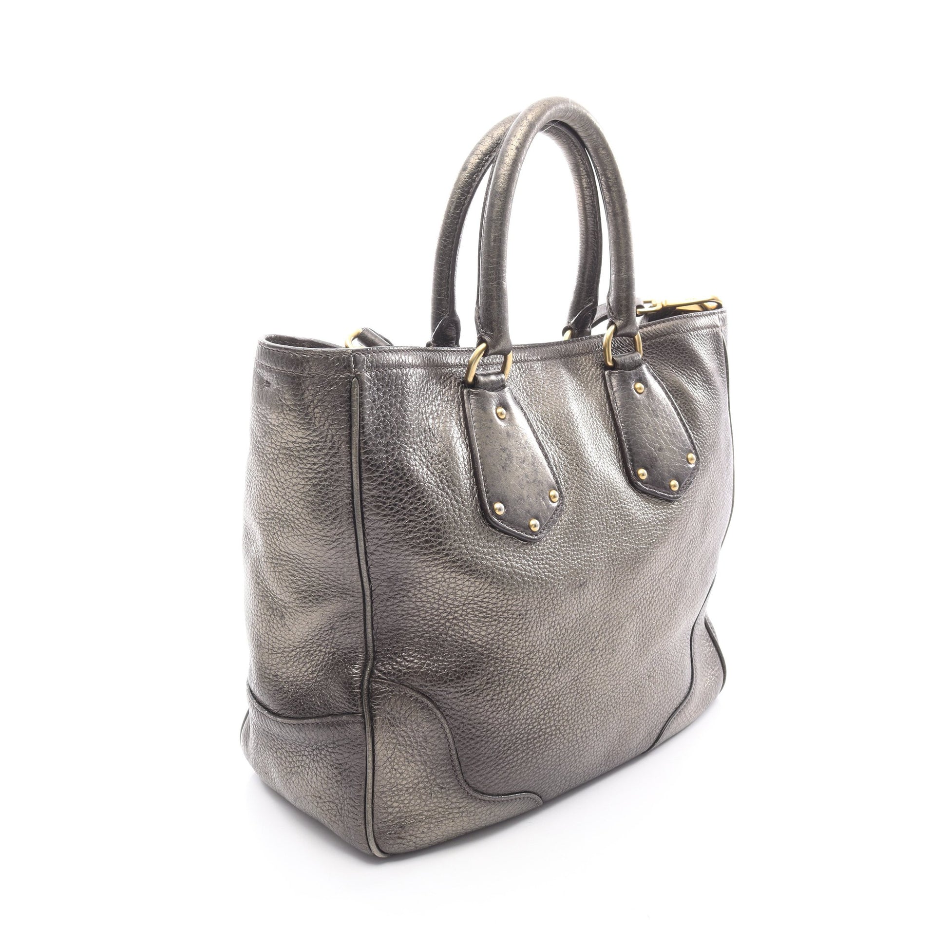 ハンドバッグ レザー カーキブラウン 2WAY メタリック プラダ バッグ PRADA