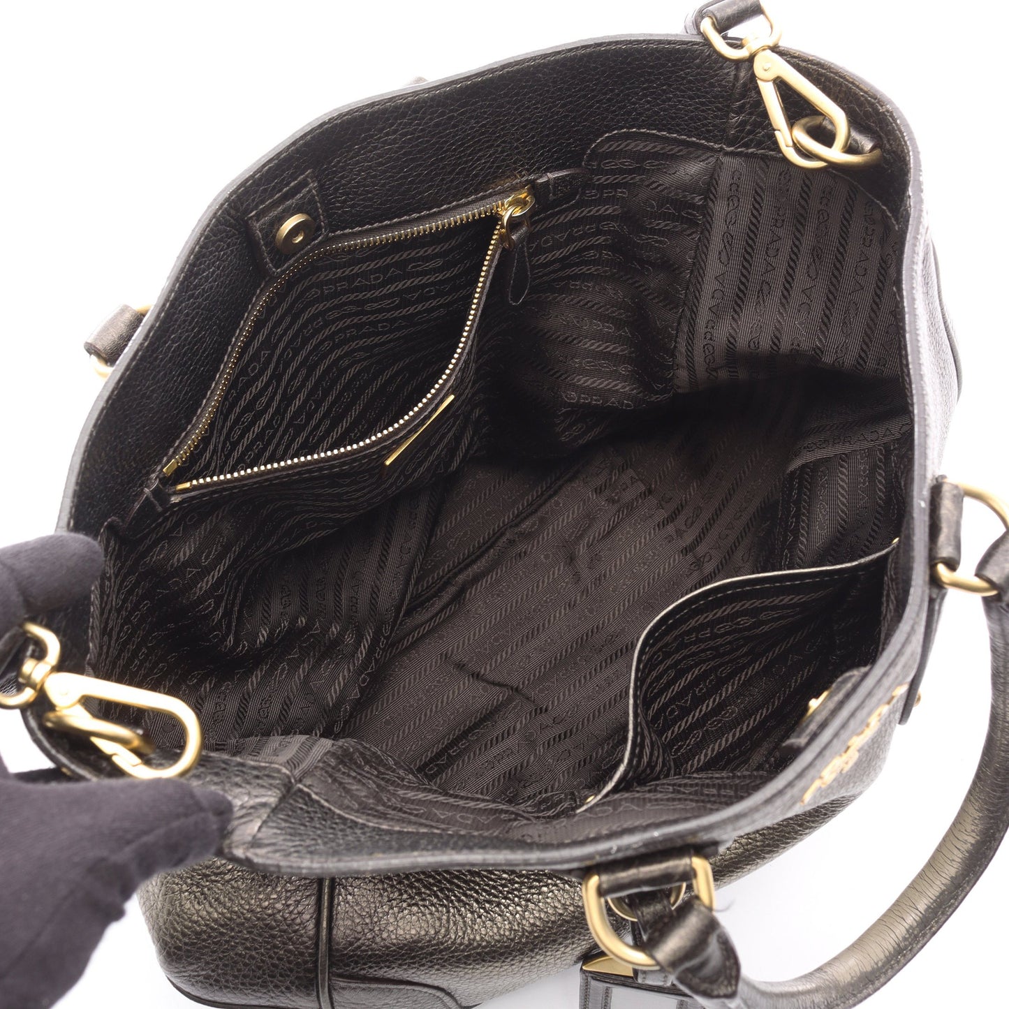 ハンドバッグ レザー カーキブラウン 2WAY メタリック プラダ バッグ PRADA