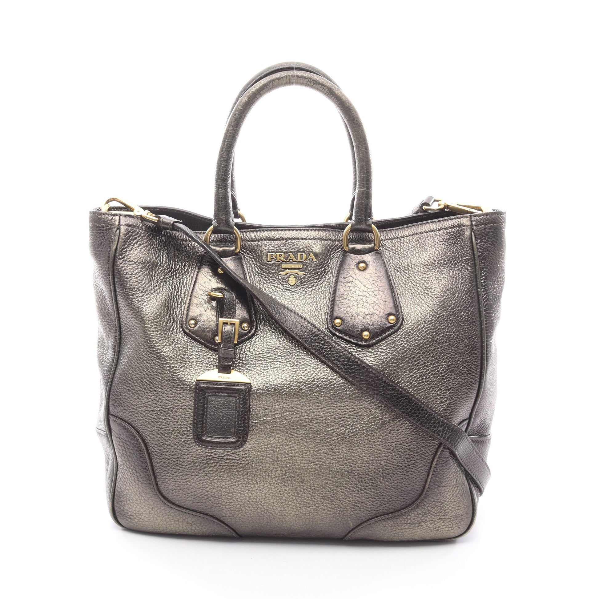 ハンドバッグ レザー カーキブラウン 2WAY メタリック プラダ バッグ PRADA