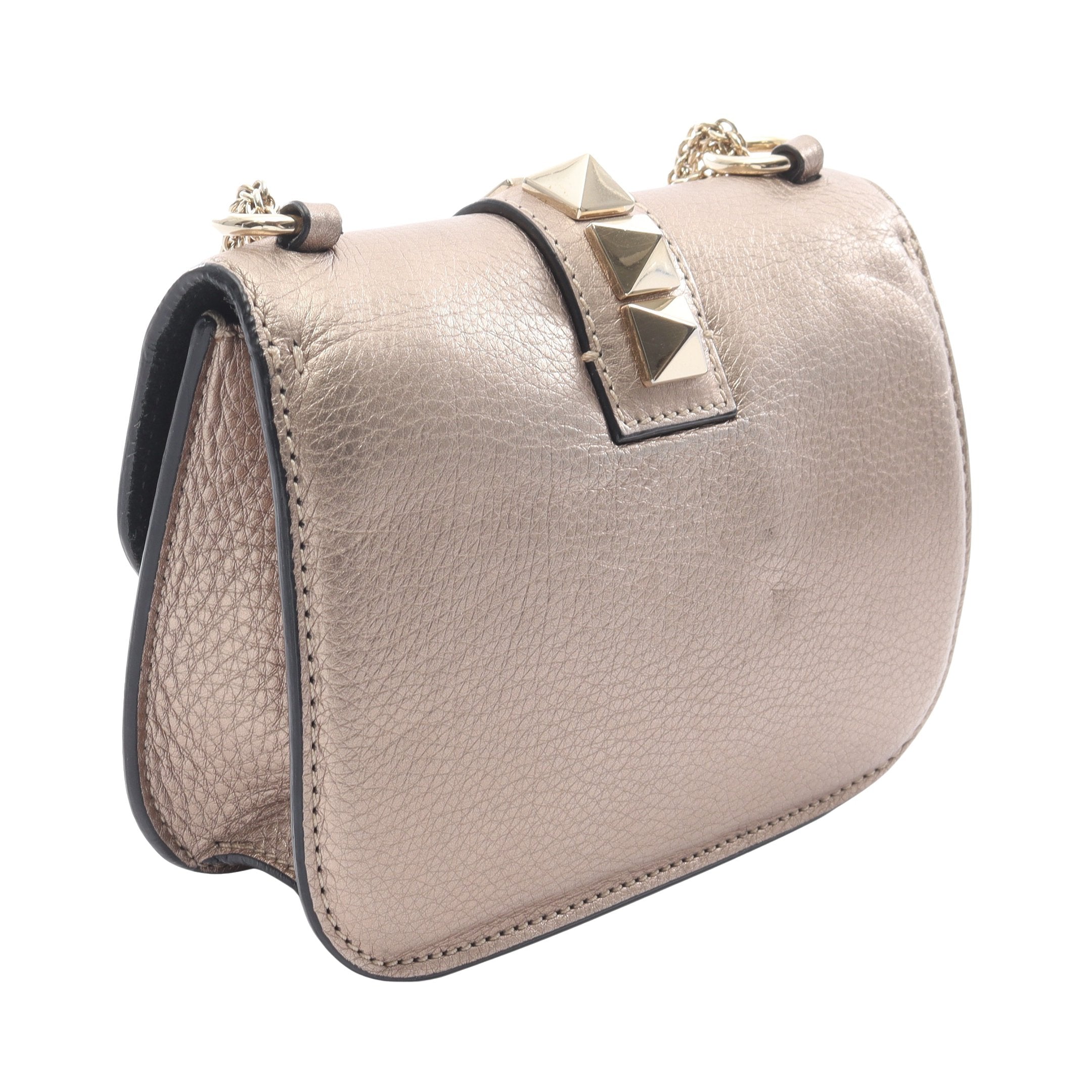 ロックスタッズ チェーンショルダーバッグ レザー ゴールド