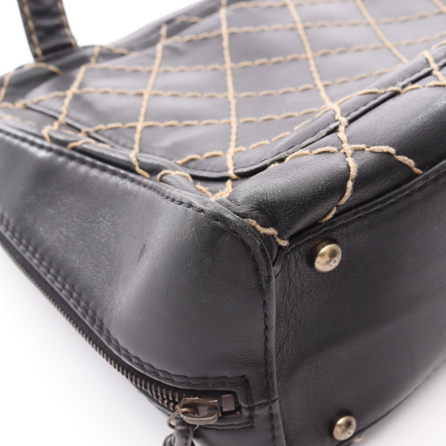 ワイルドステッチ ハンドバッグ レザー ブラック ゴールド金具 シャネル バッグ CHANEL