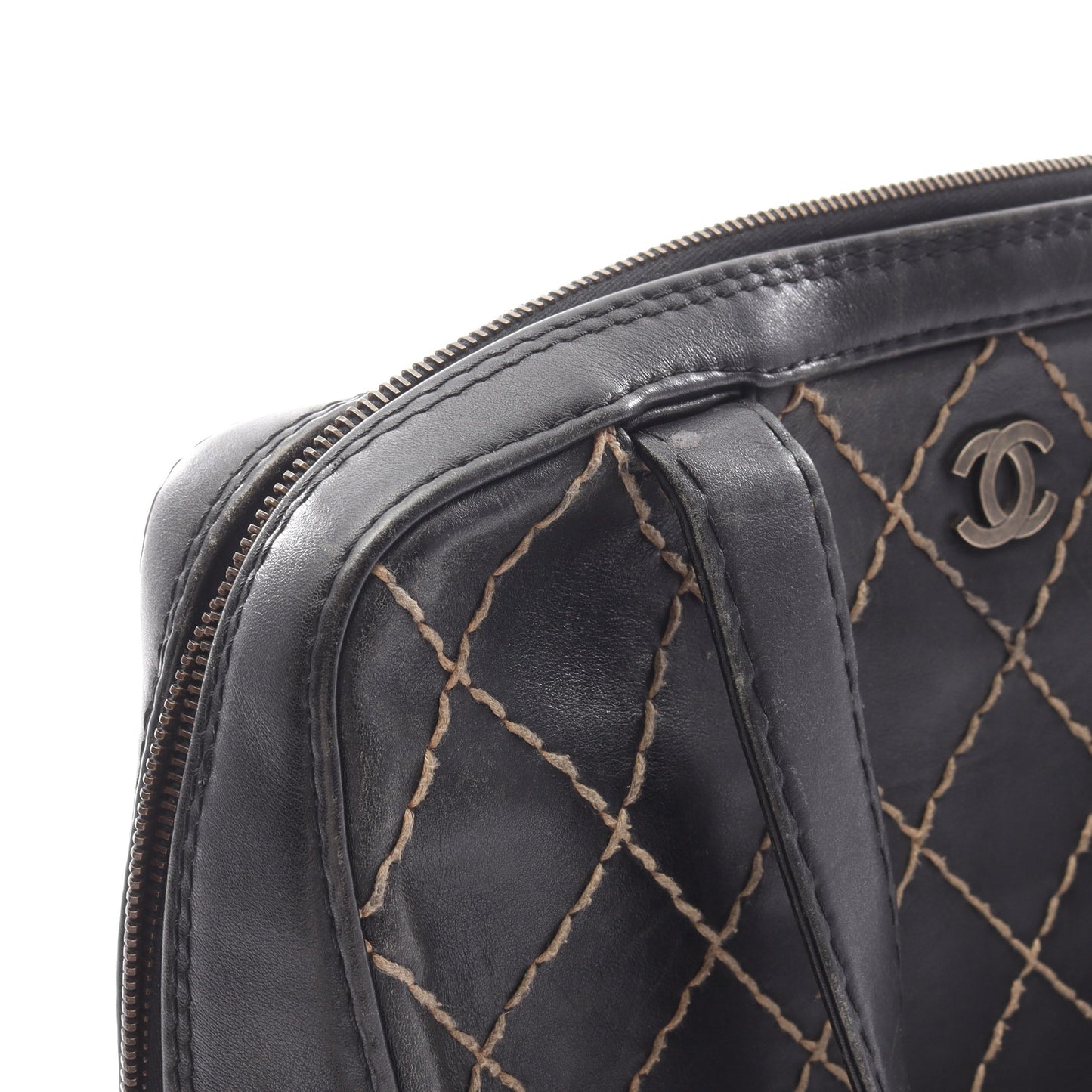 ワイルドステッチ ハンドバッグ レザー ブラック ゴールド金具 シャネル バッグ CHANEL