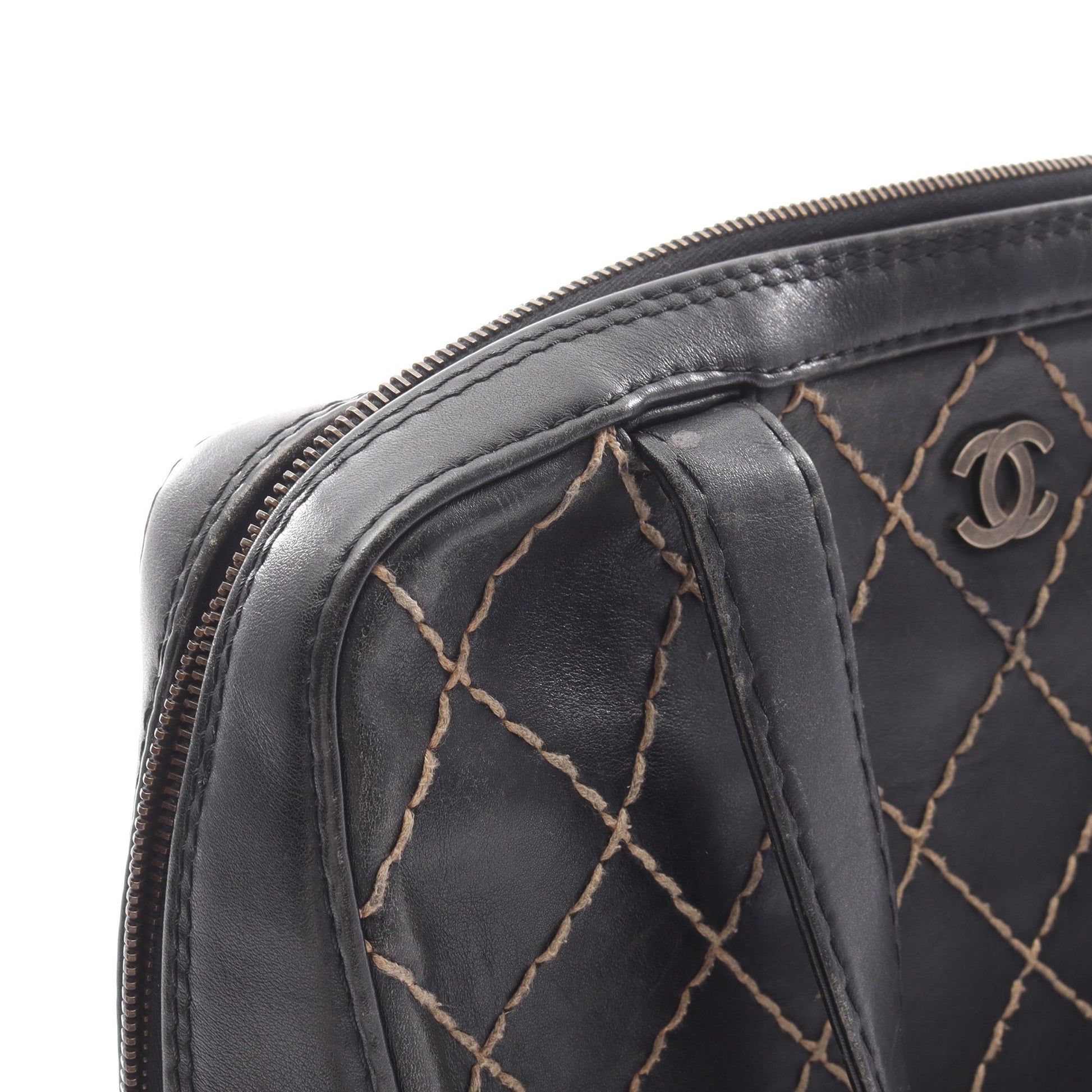 ワイルドステッチ ハンドバッグ レザー ブラック ゴールド金具 シャネル バッグ CHANEL