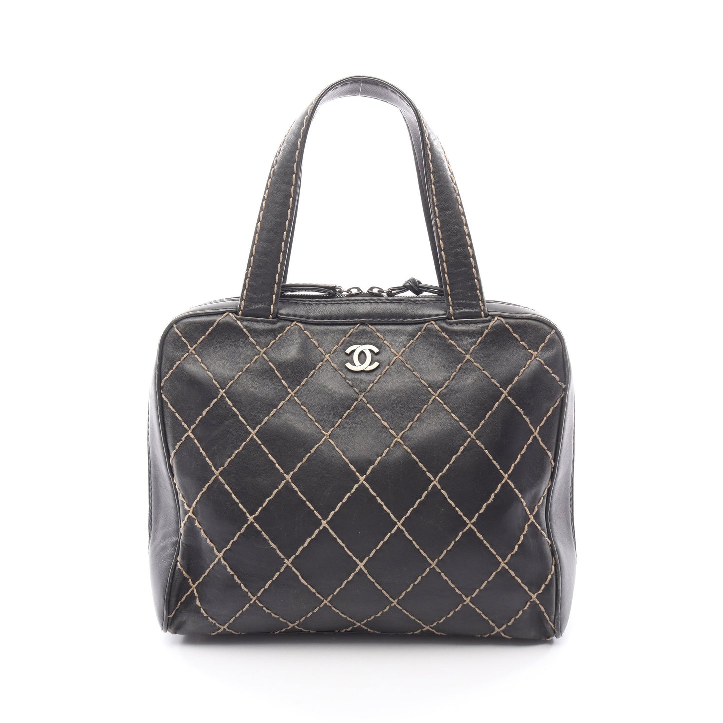 ワイルドステッチ ハンドバッグ レザー ブラック ゴールド金具 シャネル バッグ CHANEL
