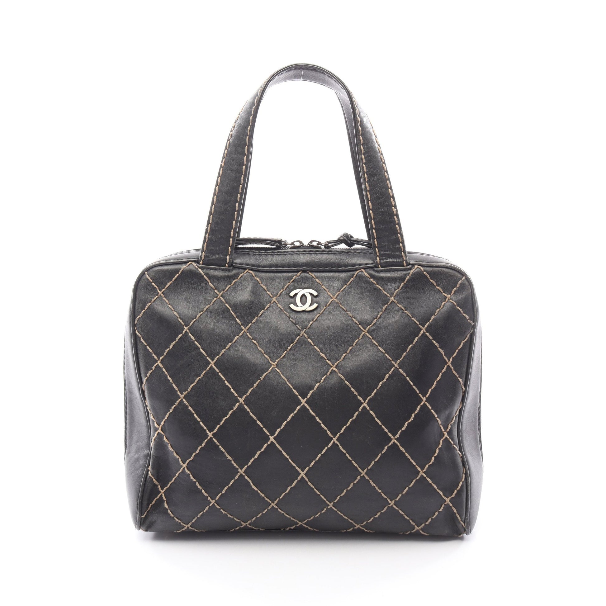 ワイルドステッチ ハンドバッグ レザー ブラック ゴールド金具 シャネル バッグ CHANEL