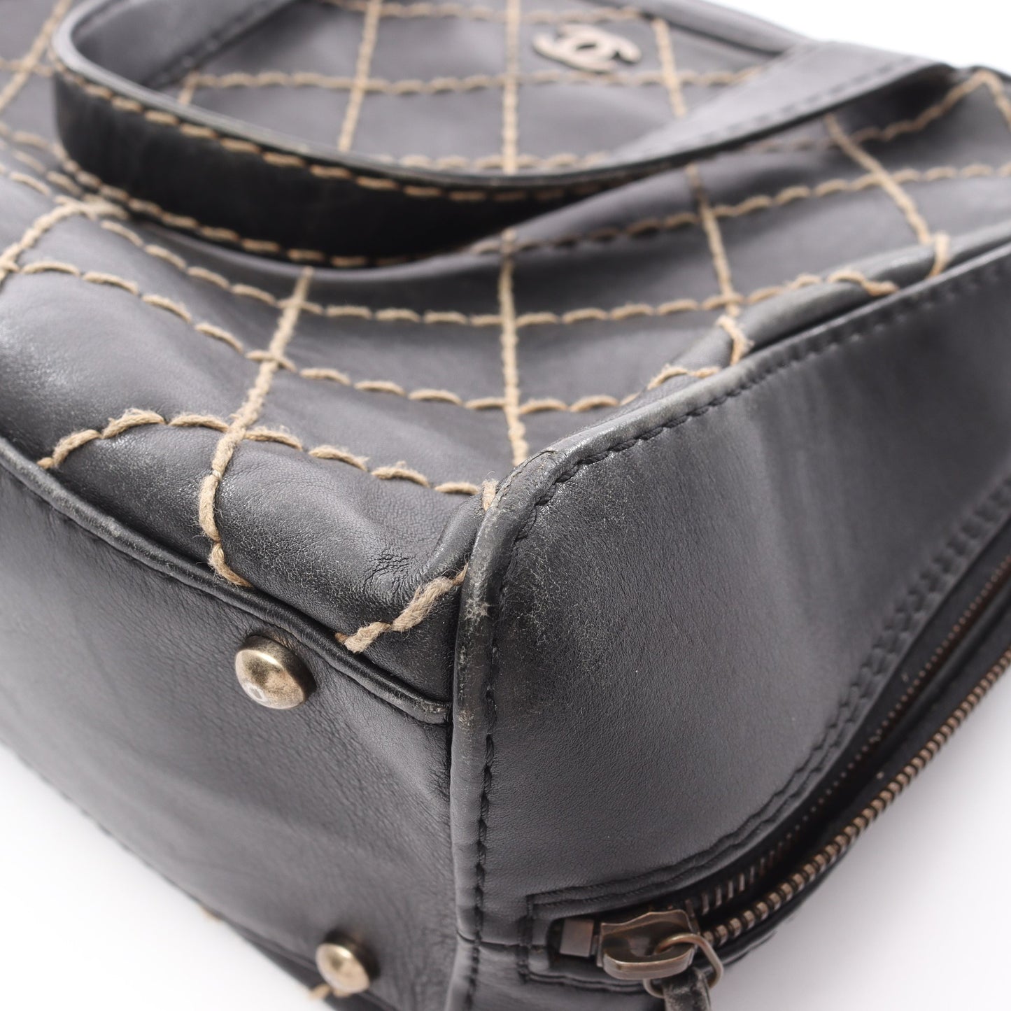 ワイルドステッチ ハンドバッグ レザー ブラック ゴールド金具 シャネル バッグ CHANEL