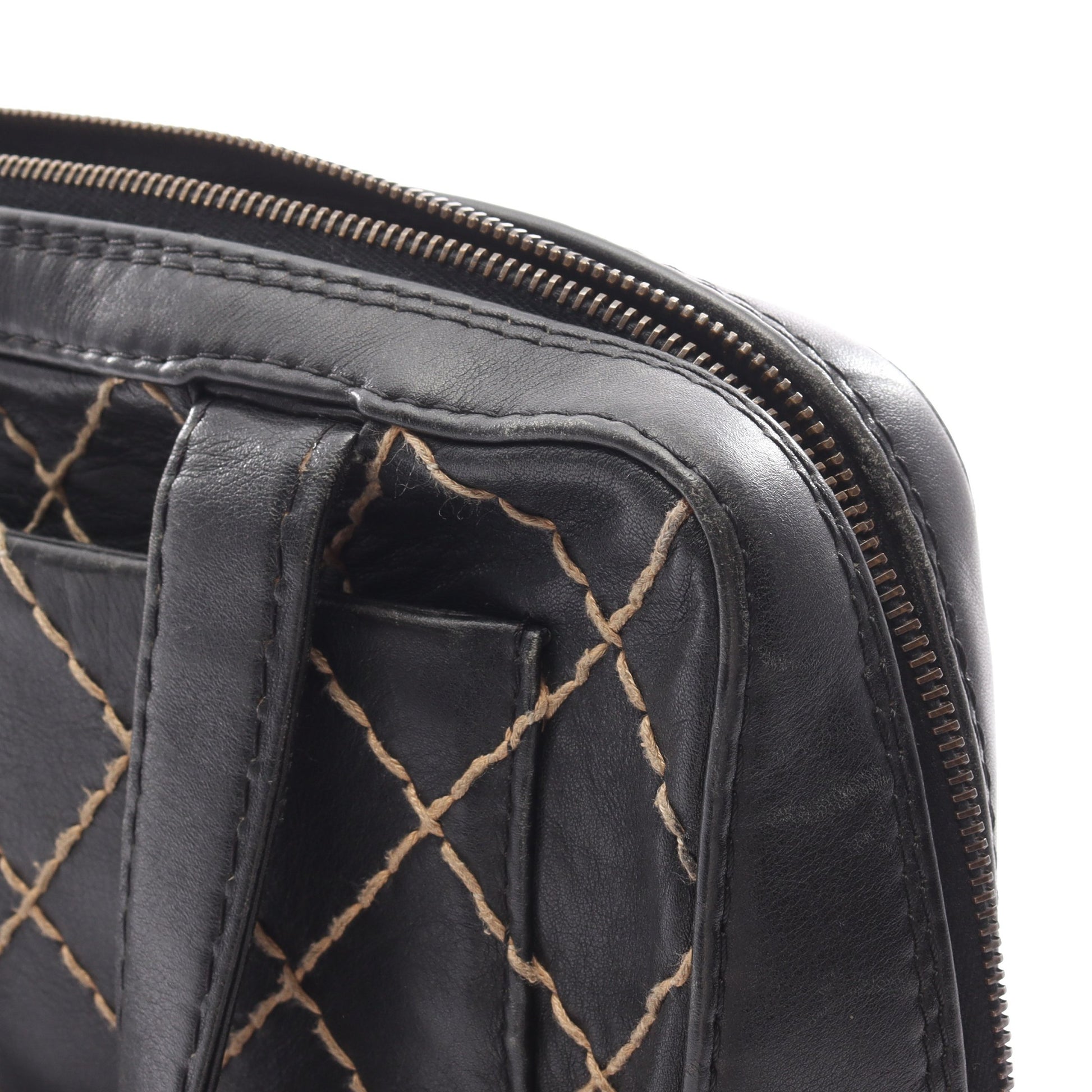 ワイルドステッチ ハンドバッグ レザー ブラック ゴールド金具 シャネル バッグ CHANEL