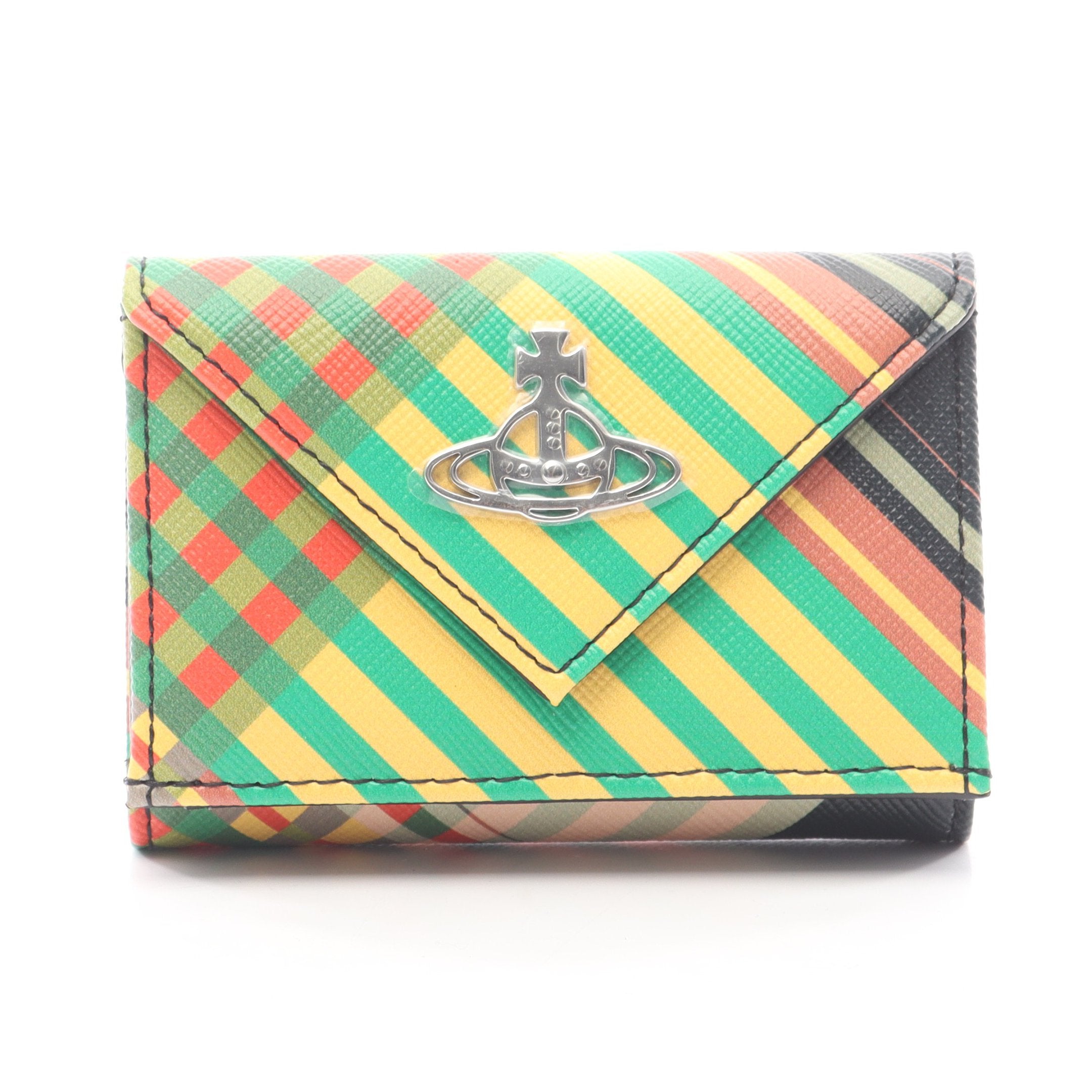ヴィヴィアンウエストウッド Vivienne Westwood SAFF PRINT ENVELOPE BILLFOLD SAFFIANO TARTAN オーブ 三つ折り財布 財布 ポリウレタン レディース イエロー系 / マルチカラー 51150009O102 【新品】 SAFF PRINT ENVELOPE BILLFOLD SAFFIANO TARTAN オーブ 三つ折り財布