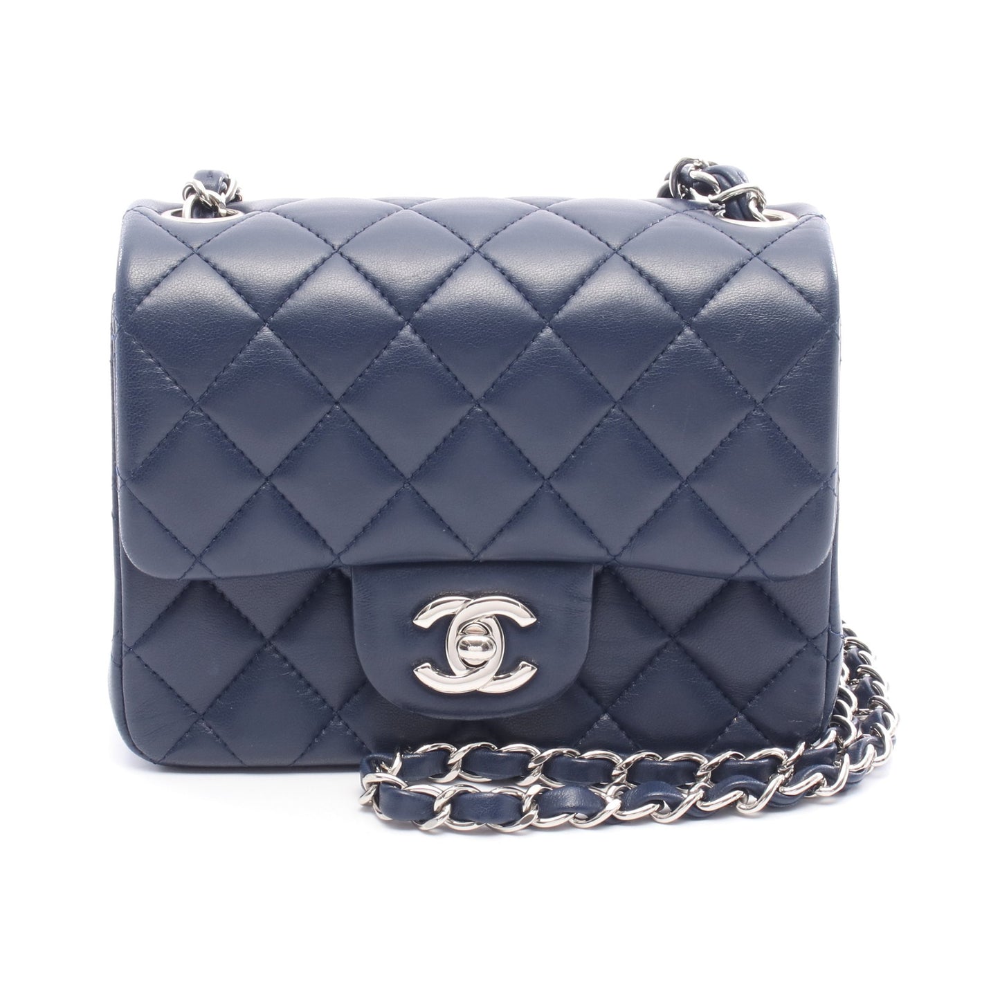 ミニマトラッセ チェーンショルダーバッグ レザー ネイビー シルバー金具 シャネル バッグ CHANEL