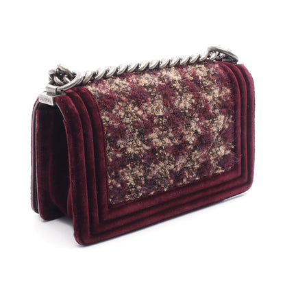 ボーイシャネル スモール チェーンショルダーバッグ ベロア ツイード ボルドー ベージュ シルバー金具 シャネル バッグ CHANEL