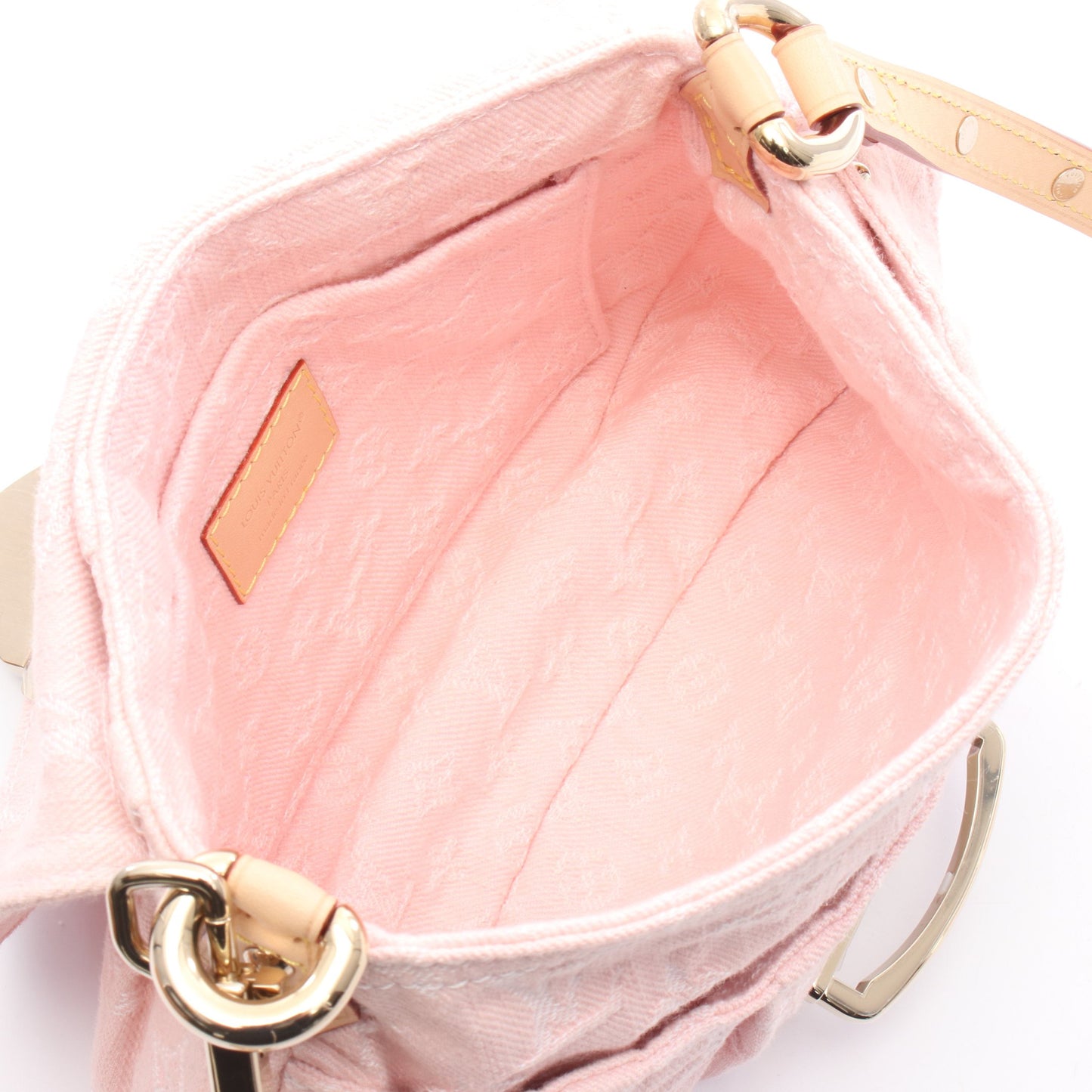 サンセット モノグラムデニム ウォッシュドピンク ショルダーバッグ デニム レザー ピンク バッグ LOUIS VUITTON
