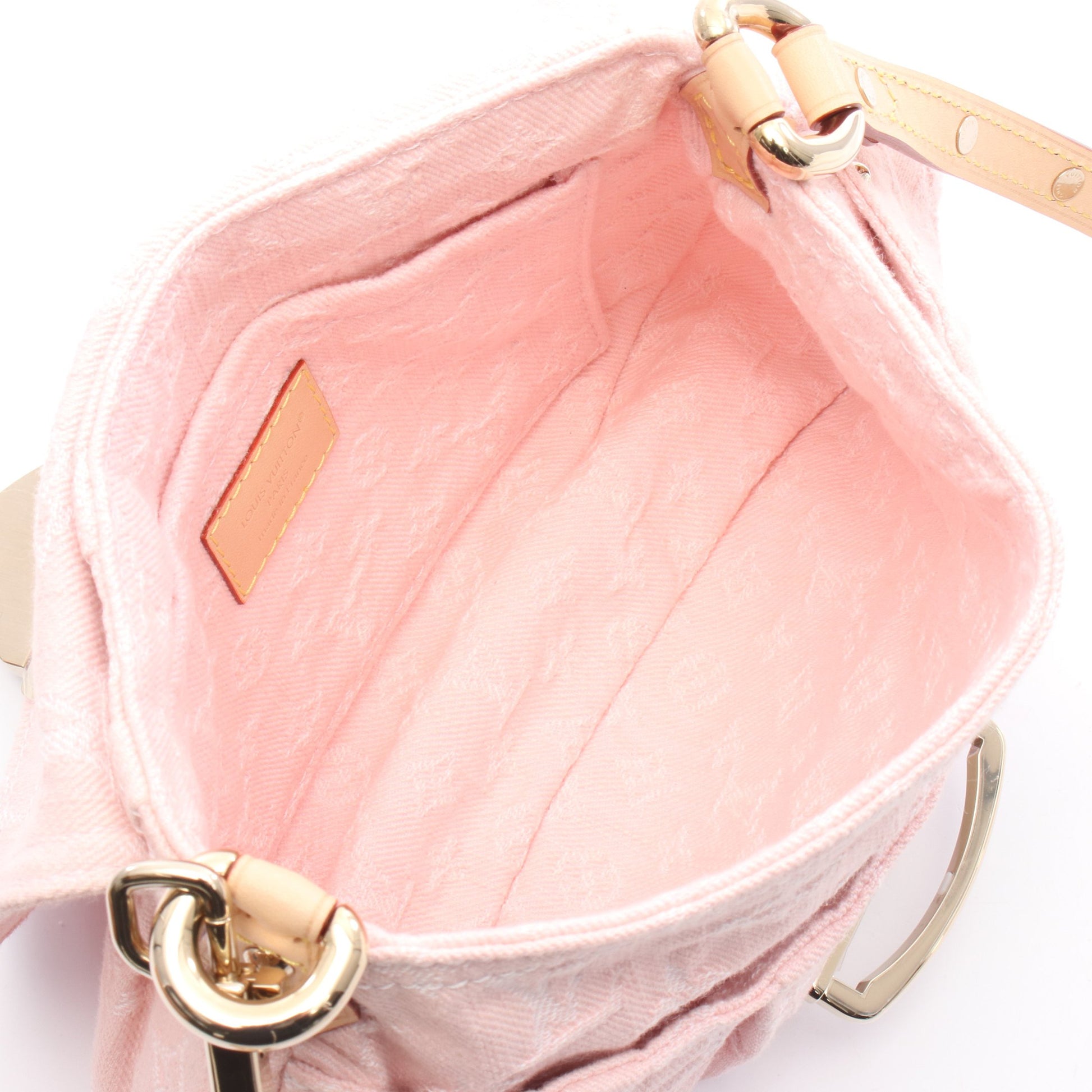 サンセット モノグラムデニム ウォッシュドピンク ショルダーバッグ デニム レザー ピンク バッグ LOUIS VUITTON
