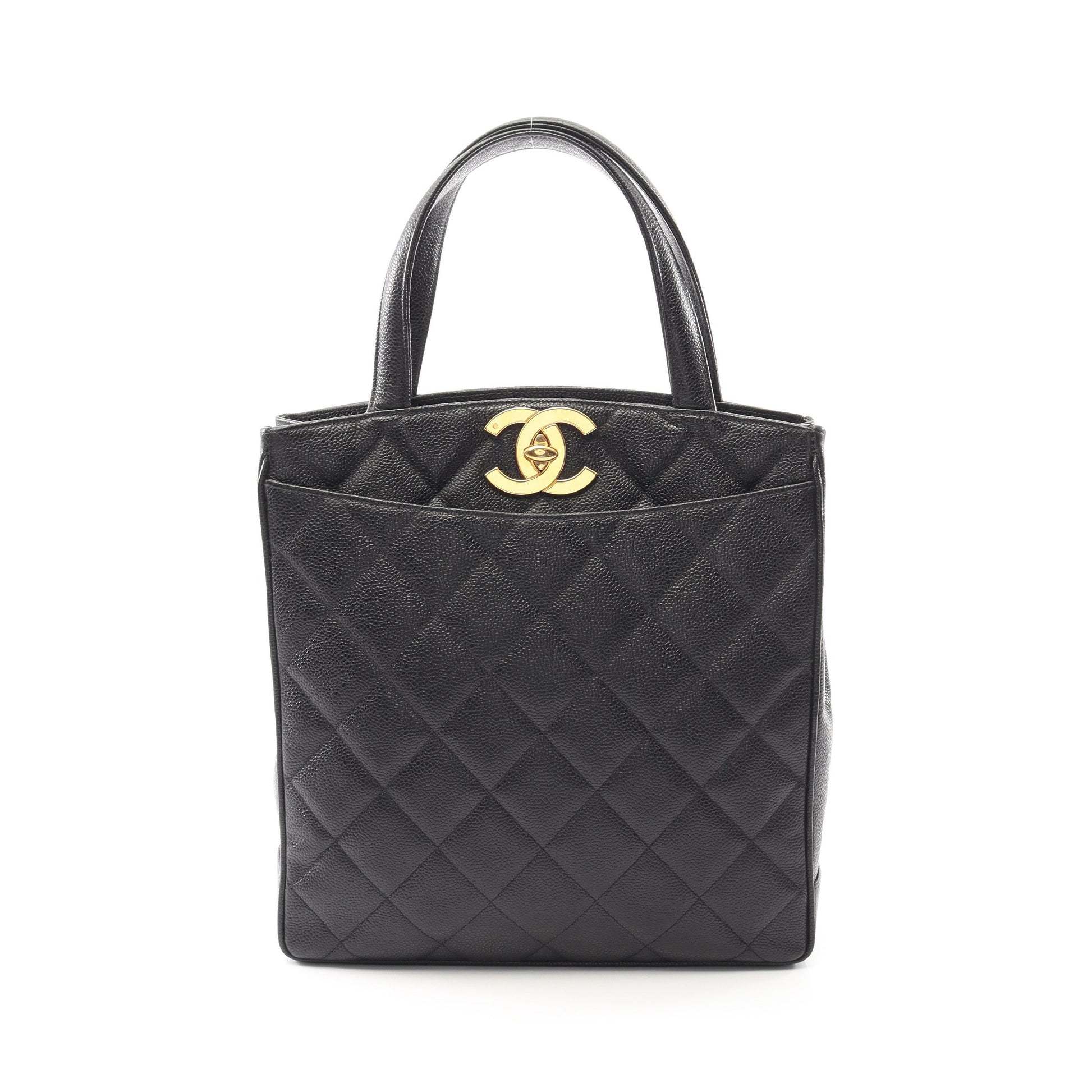 マトラッセ ハンドバッグ トートバッグ キャビアスキン ブラック ゴールド金具 シャネル バッグ CHANEL