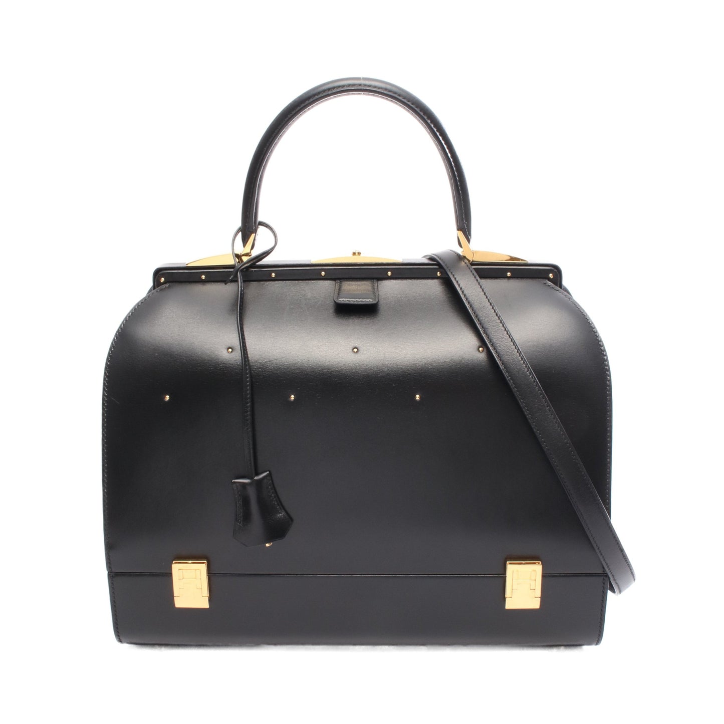 サックマレット スティール ハンドバッグ ボックスカーフ ブラック ゴールド金具 2WAY ○Y刻印 バッグ HERMES