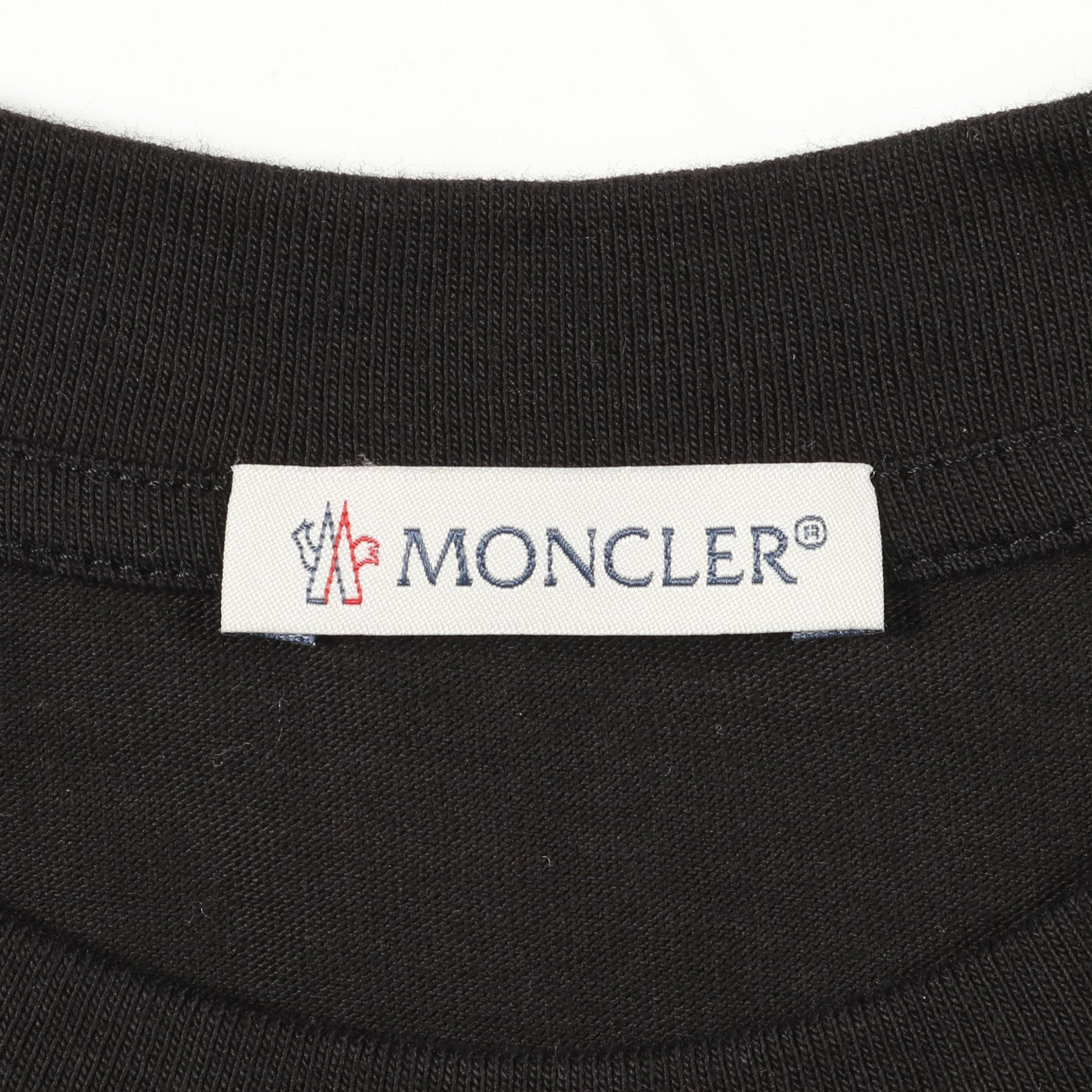Tシャツ クルーネック 半袖 ロゴ刺繍 ビーズ コットン ブラック モンクレール トップス MONCLER