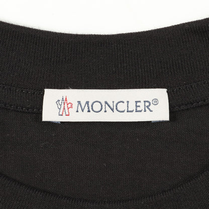 Tシャツ クルーネック 半袖 ロゴ刺繍 ビーズ コットン ブラック モンクレール トップス MONCLER