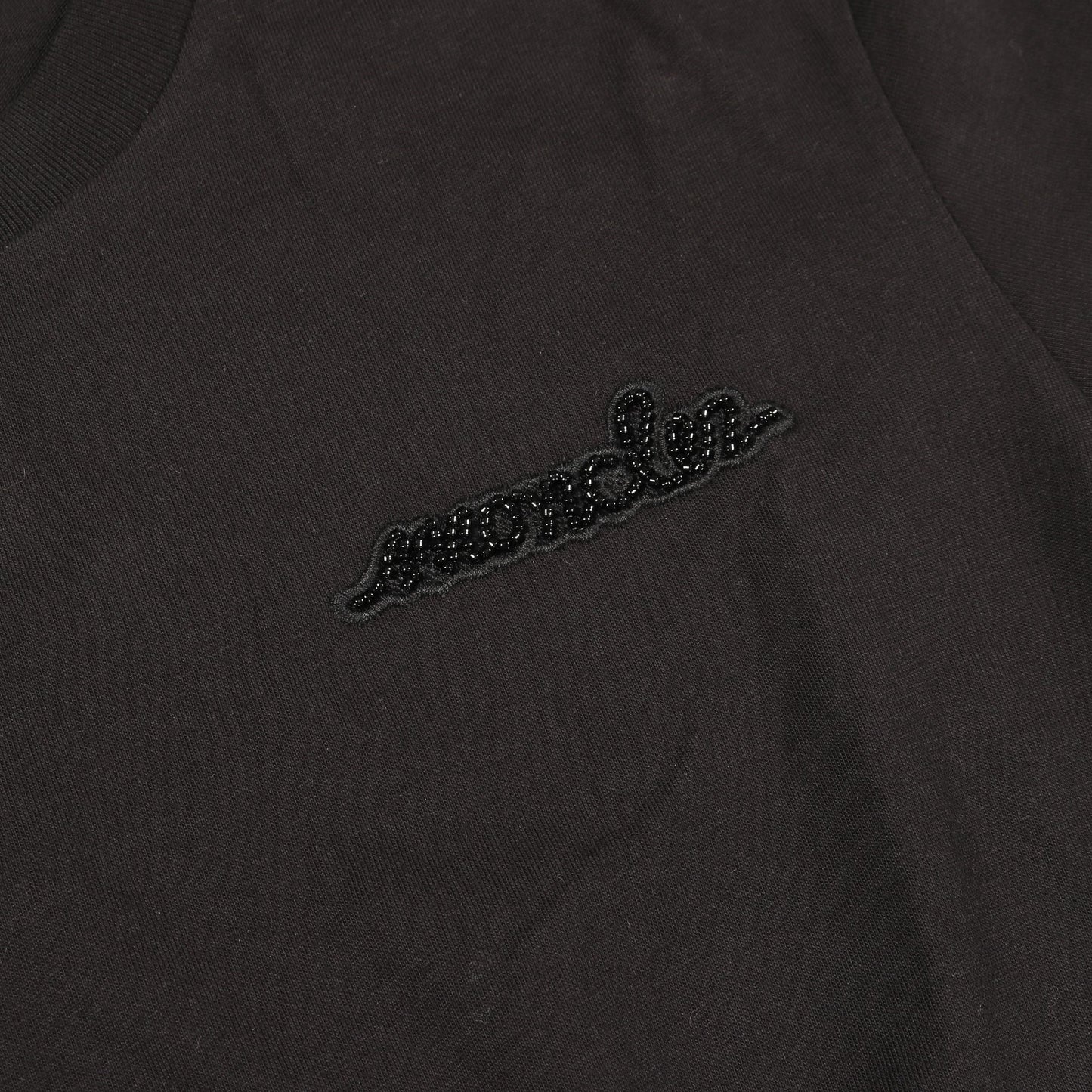 Tシャツ クルーネック 半袖 ロゴ刺繍 ビーズ コットン ブラック モンクレール トップス MONCLER