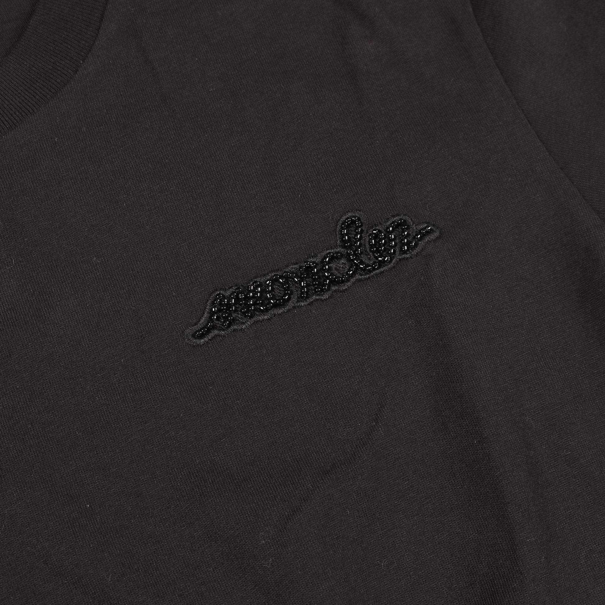 Tシャツ クルーネック 半袖 ロゴ刺繍 ビーズ コットン ブラック モンクレール トップス MONCLER