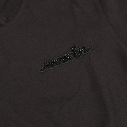 Tシャツ クルーネック 半袖 ロゴ刺繍 ビーズ コットン ブラック モンクレール トップス MONCLER