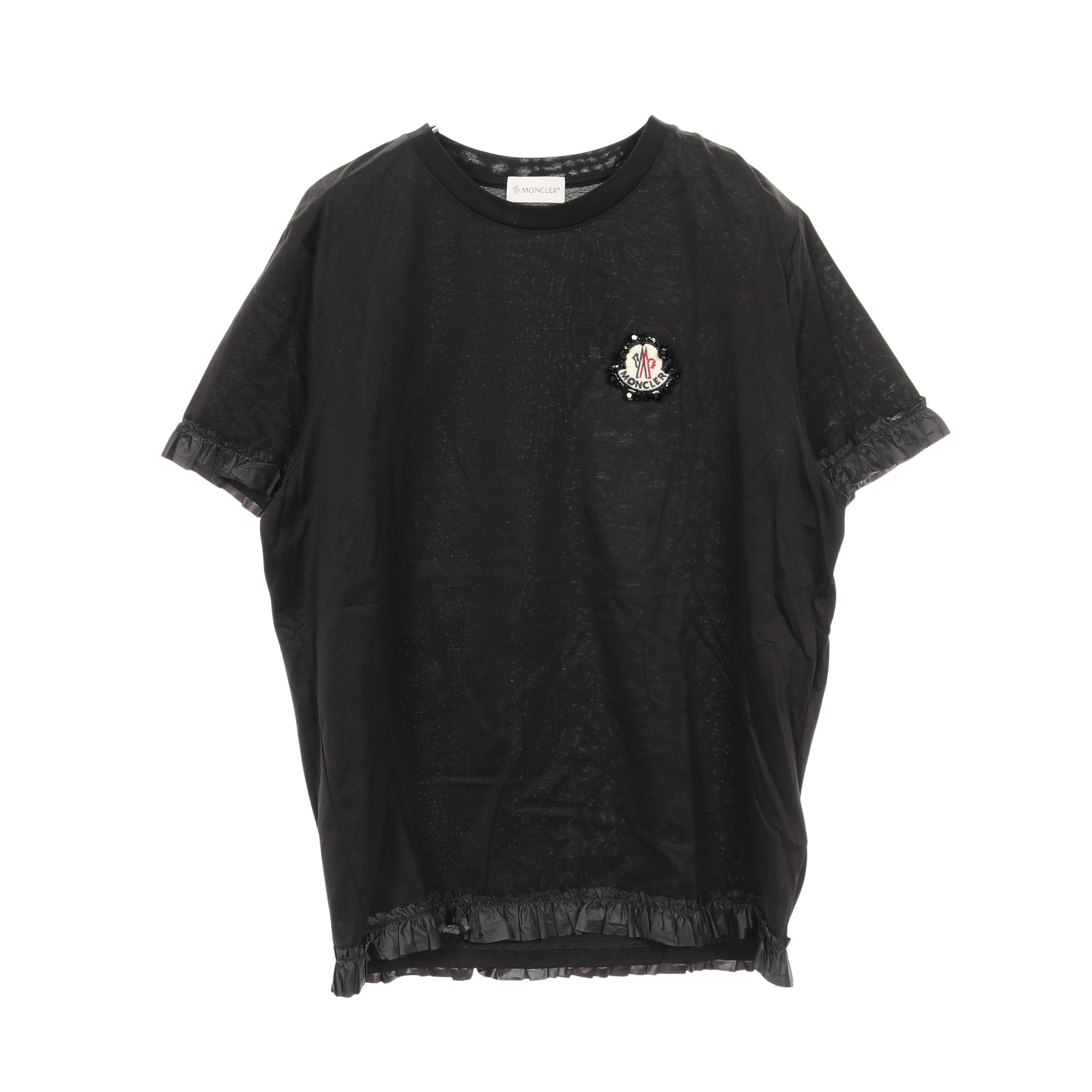 MONCLER ブラック Tシャツ 半袖 フリル付き MONCLER ブラック Tシャツ 半袖 フリル付き 【公式通販】