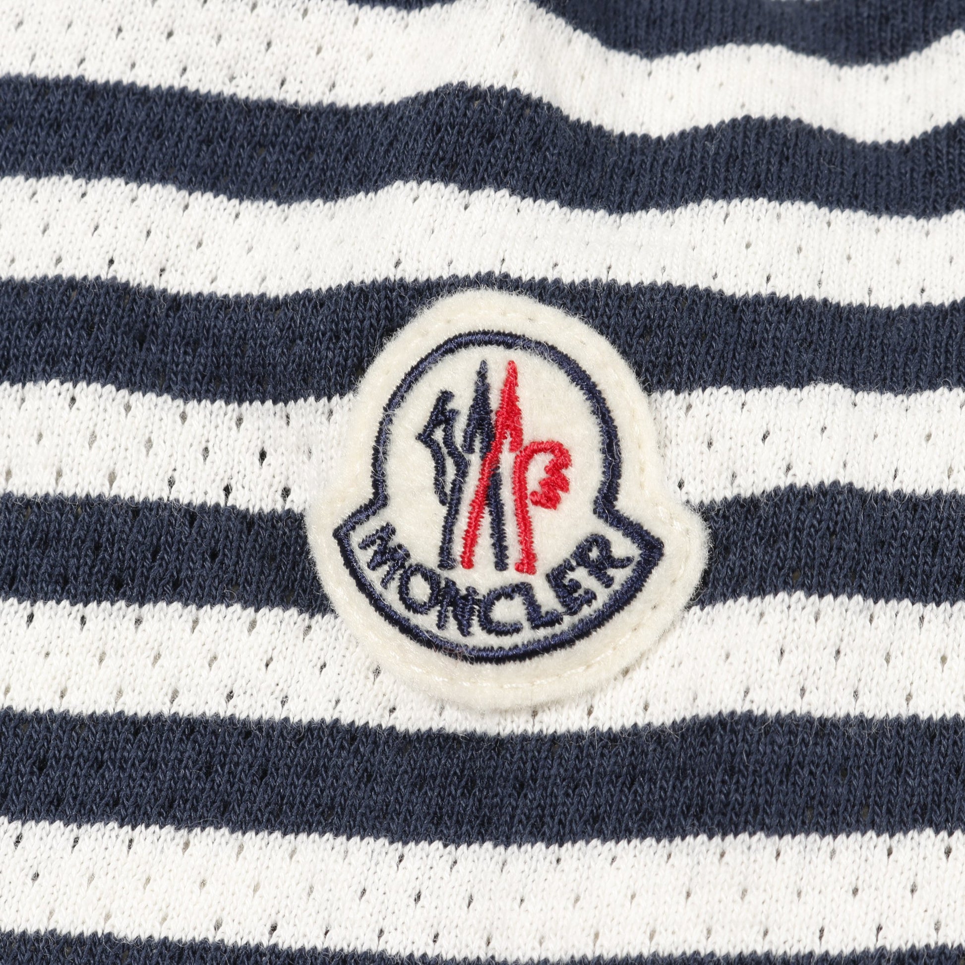 Tシャツ クルーネック 半袖 ボーダー コットン ネイビー オフホワイト メッシュ モンクレール トップス MONCLER