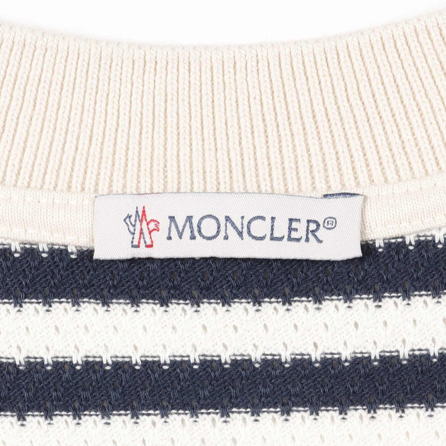 Tシャツ クルーネック 半袖 ボーダー コットン ネイビー オフホワイト メッシュ モンクレール トップス MONCLER