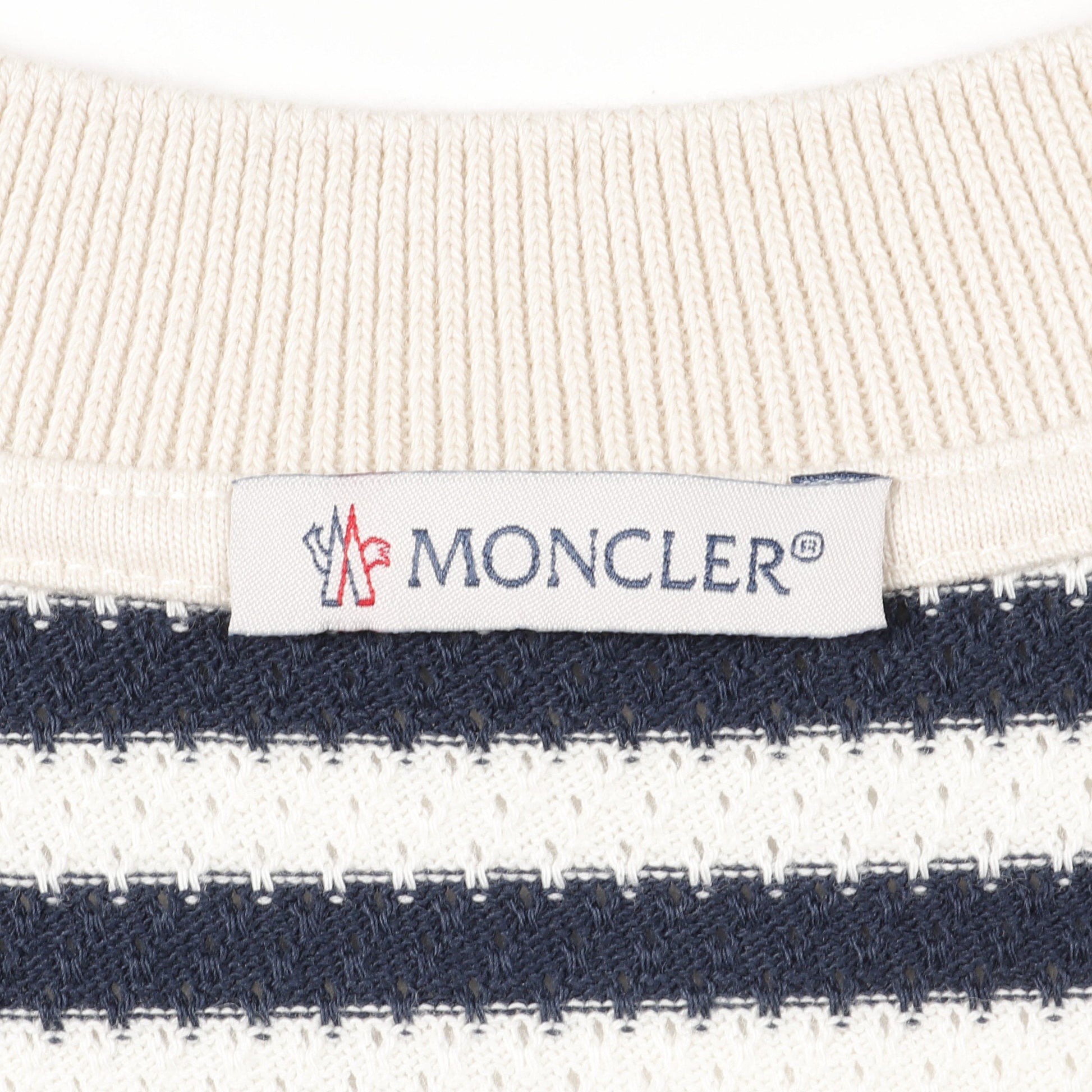 Tシャツ クルーネック 半袖 ボーダー コットン ネイビー オフホワイト メッシュ モンクレール トップス MONCLER