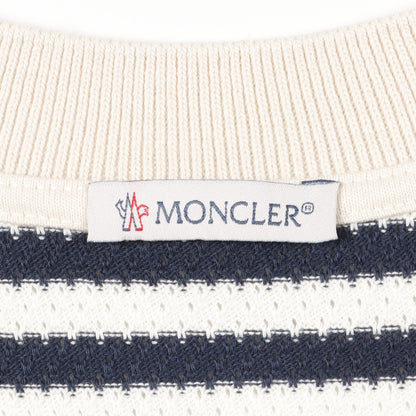Tシャツ クルーネック 半袖 ボーダー コットン ネイビー オフホワイト メッシュ モンクレール トップス MONCLER